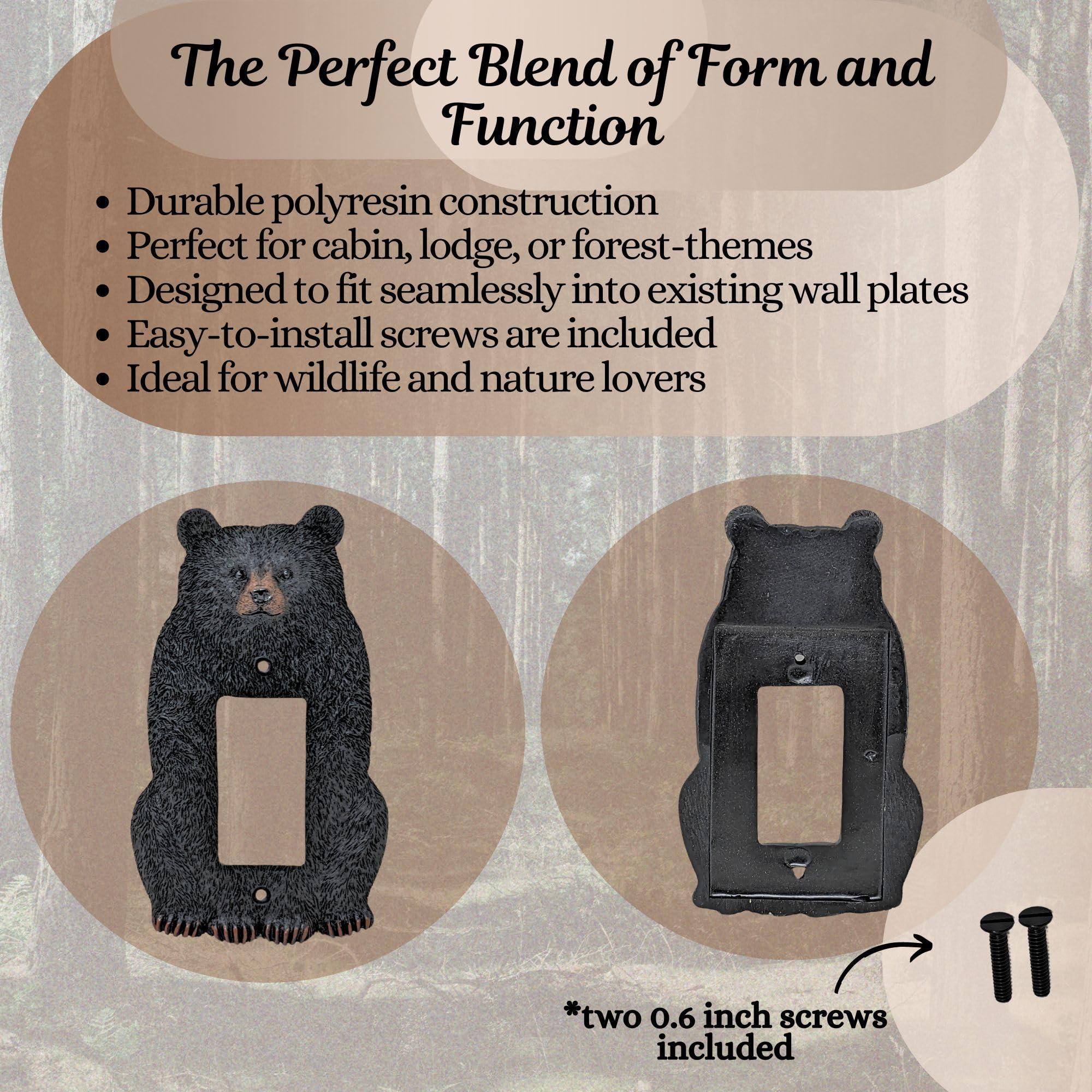 Interruptor De Pared De Oso Negro Con Palanca única – Cubierta De Resina Para Cabaña O Albergue, Decorativo