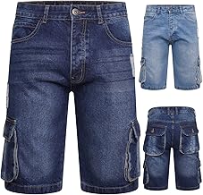 Mens Cargo Shorts Casual Denim Jeans Shorts Heavy Duty Half Pants Multi Pockets Workwear Regular Fit Knee Length Combat Summer Pants