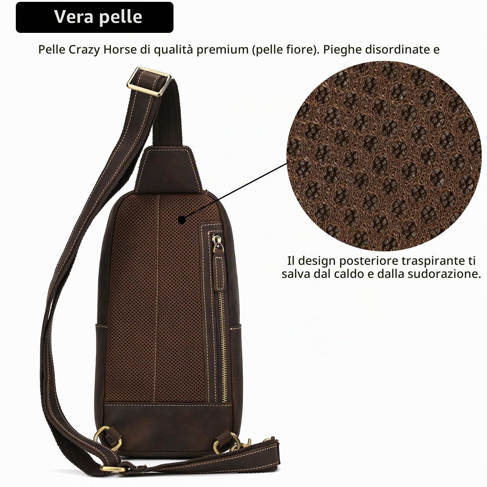Borse Petto Borsa Crossbody Pelle Zaino Spalla Monospalla Pelle Marsupio Zainetto Piccolo Sling Bag Borsello a Tracolla per Uomo Viaggio Trekking Camminare