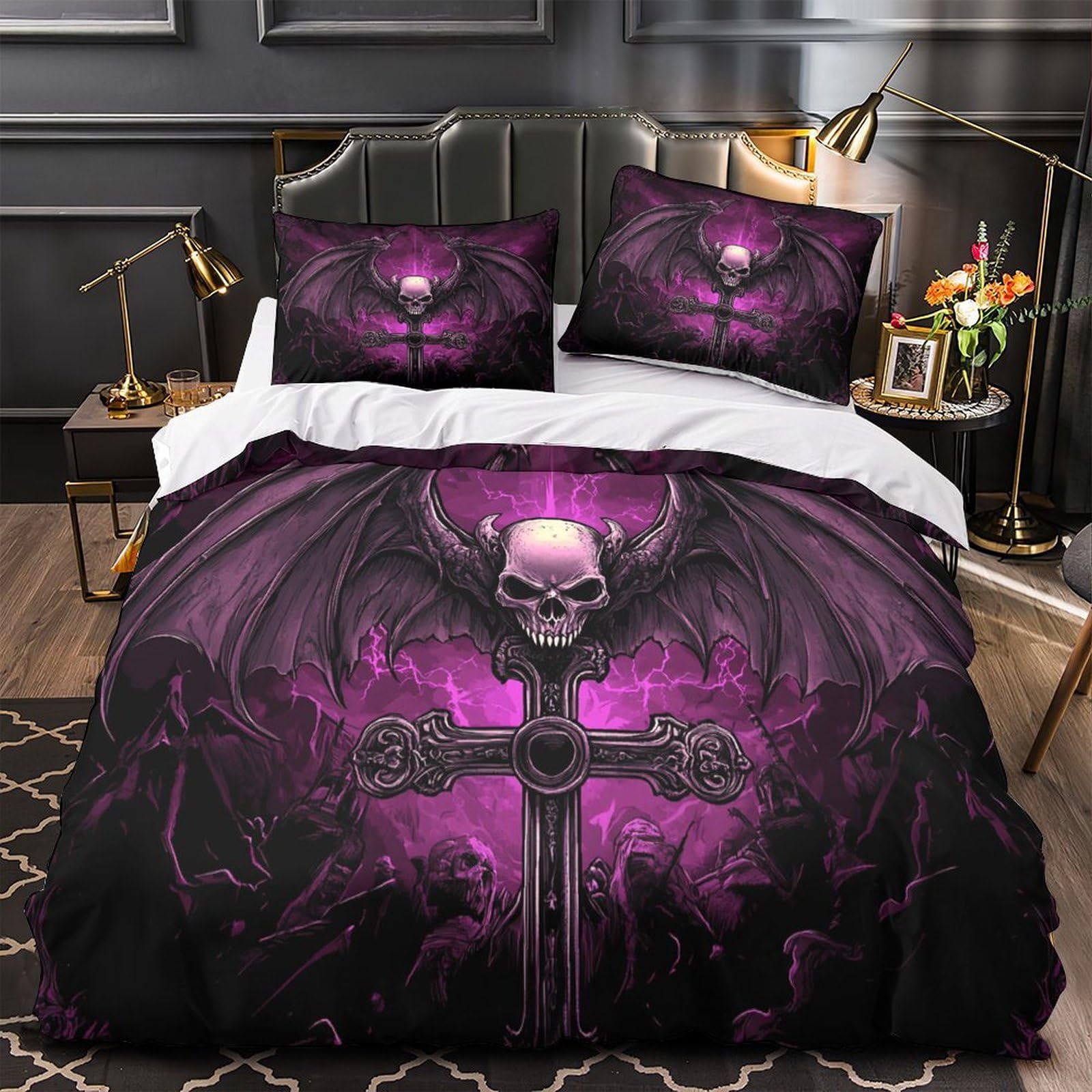 Housse de couette crâne gothique baroque 3d 200x200 microfibre