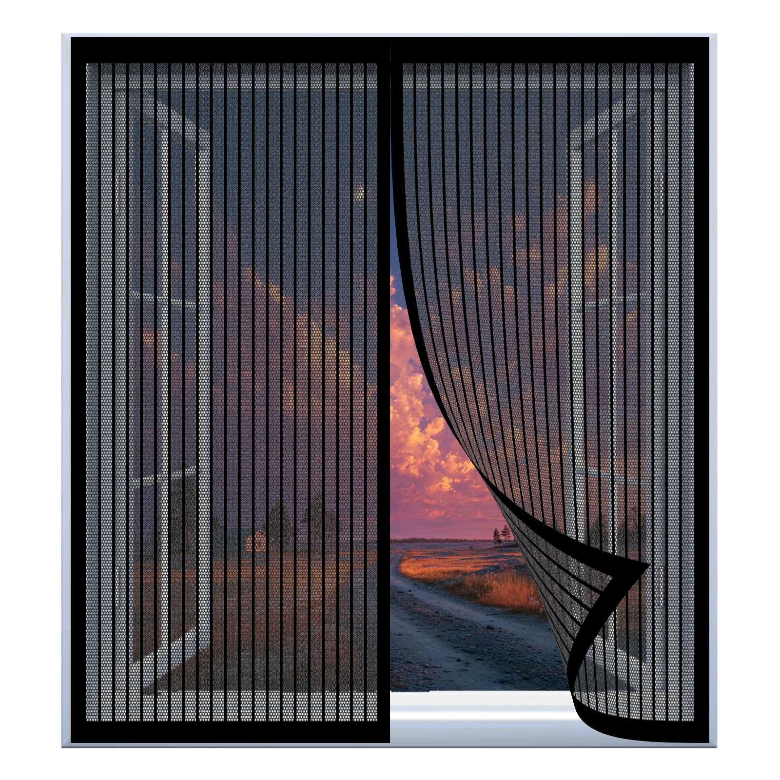 Yuanwan Black Magnetic Window Screen Mesh 79 X 123 Cm Easy Installation No Drilling Or Screwing Magnetic Fly Screen For Windows Nets To Keep Bugs Out,