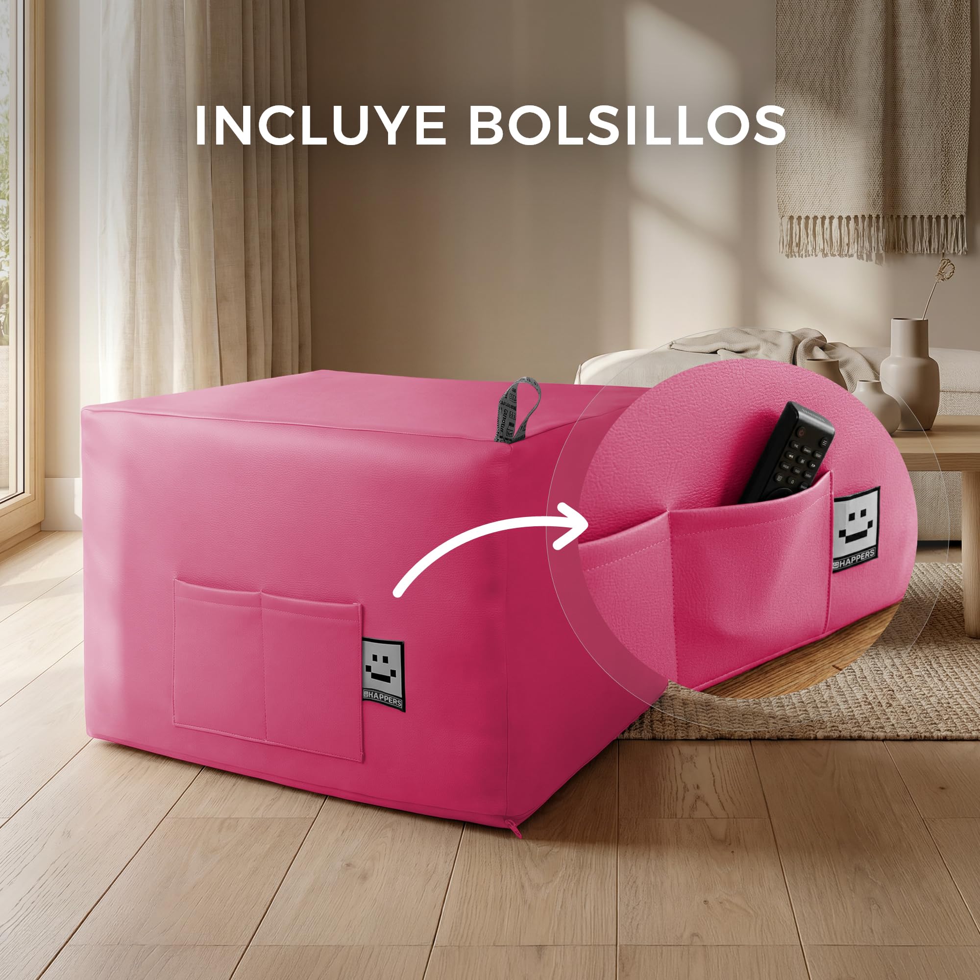 HAPPERS Puff Cama Auxiliar Confort Convertible 2 en 1 | Colchón Plegable para Invitados | Funda Lavable | para Salón o Dormitorio | Futón 195 x 130 cm - Fucsia