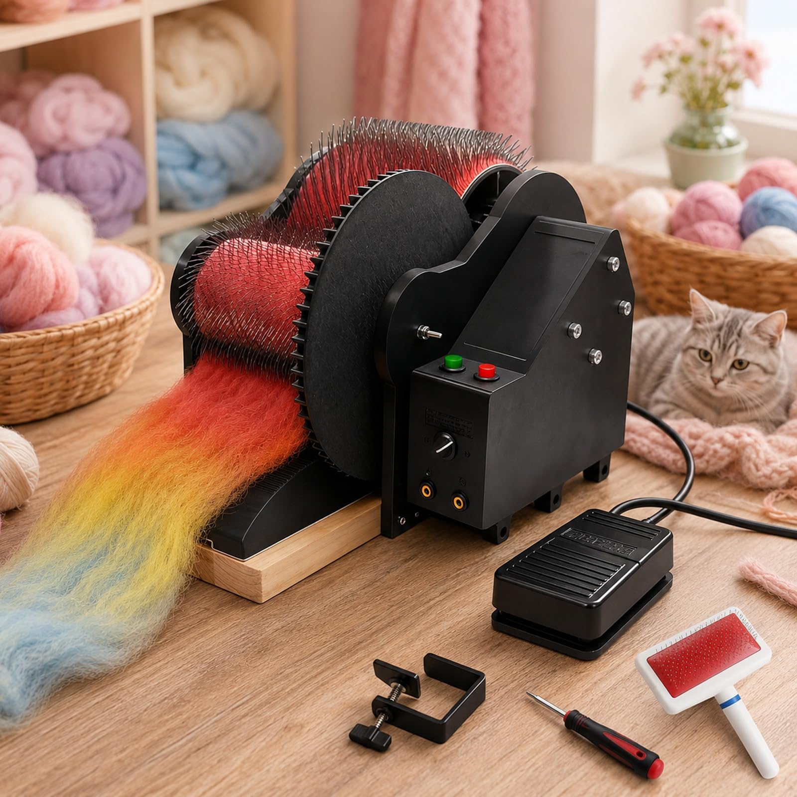 Aetereos Multicolor Wide Drum Wool Carding Machine With Even Fiber Distribution