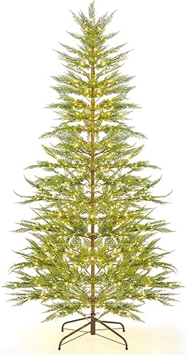 Goplus Árbol de Navidad artificial preiluminado de 7.5 pies, árbol de Navidad de ciprés simulado con 540 luces LED de hadas blancas cálidas,