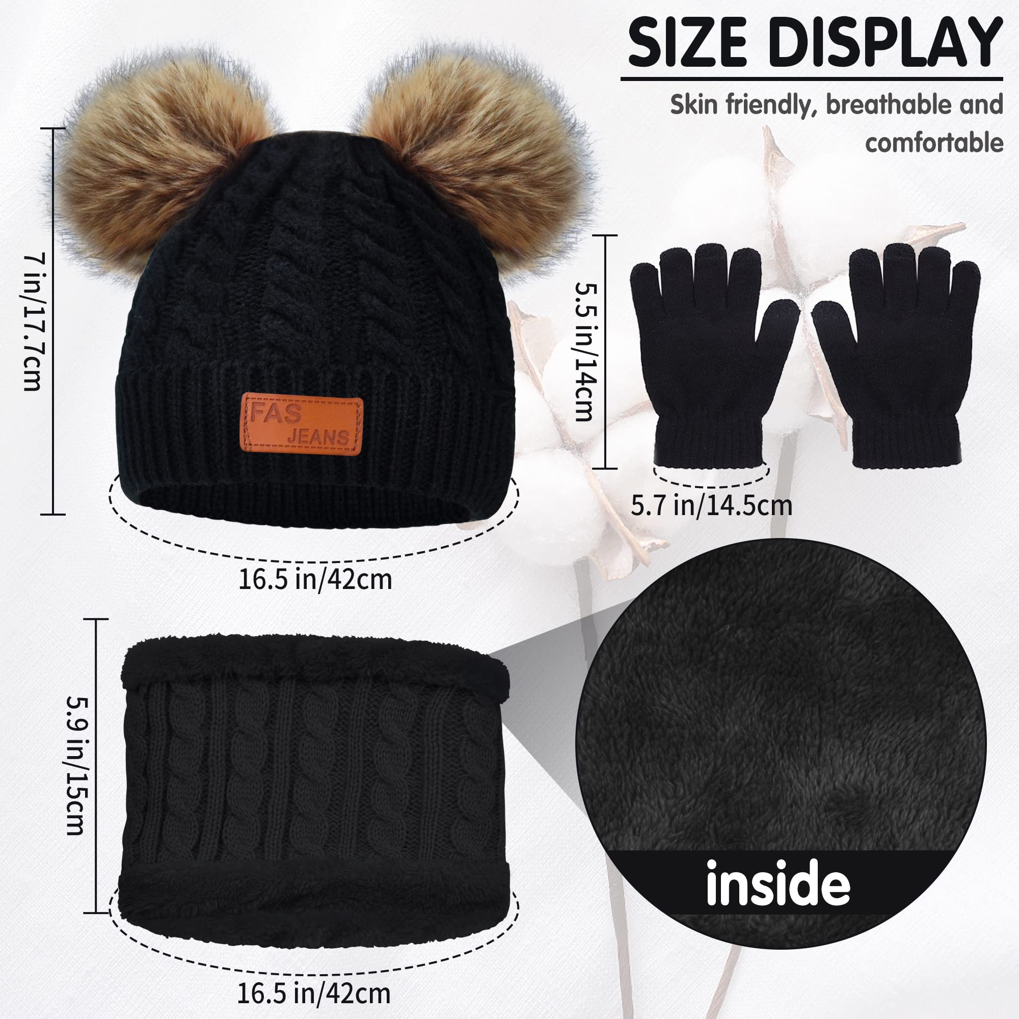 beifon Kinder Wintermütze Schal Handschuhe Mädchen Set Kindermütze Strickmütze Kinder Mütze Schal Set Mütze Jungen Warme Winter Beanie Hut Handschuhe runder Schal Set für Kinder 3-8 Jahre