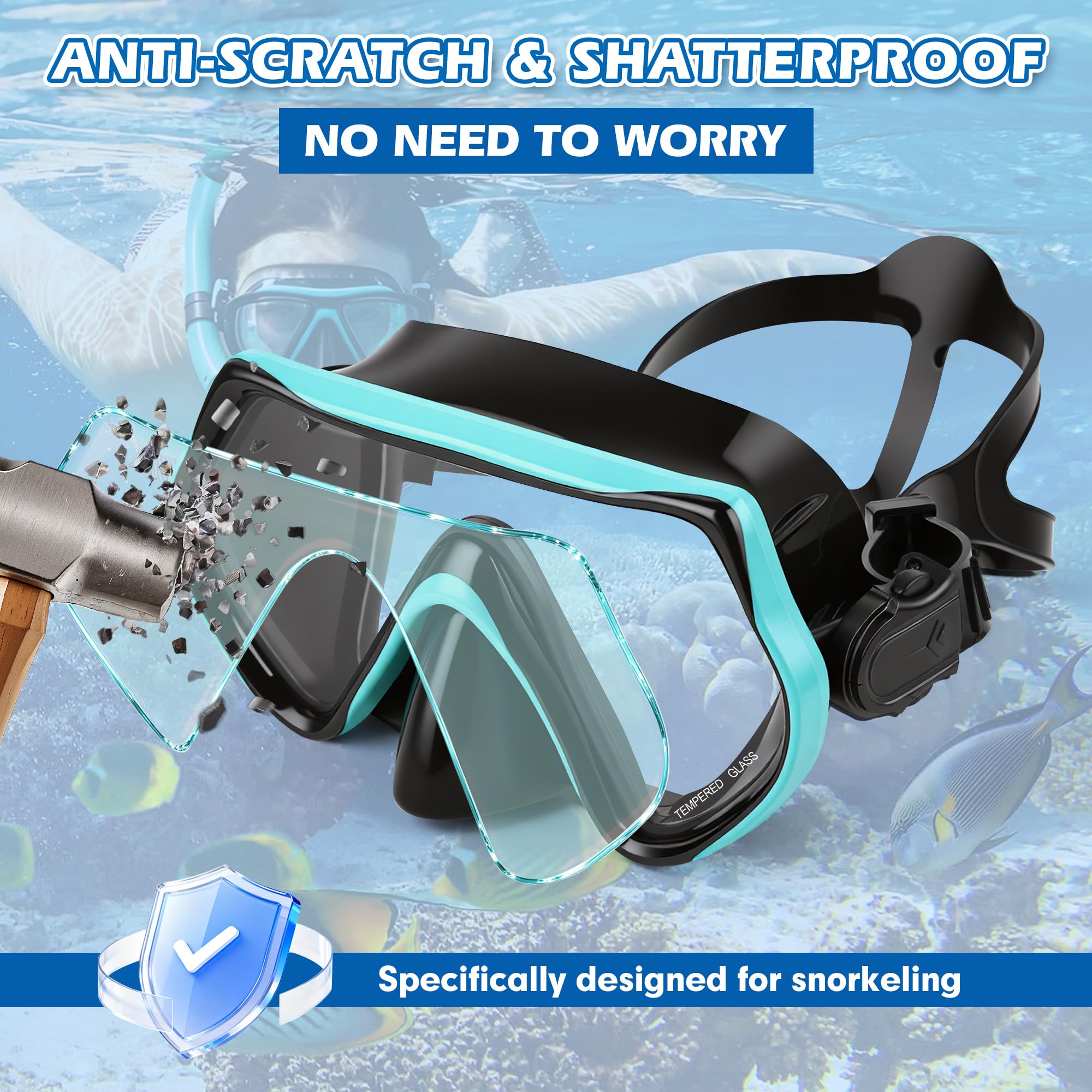 Maschera Snorkeling Adulto Panoramica 180° Antiappannante Sub, Blu Nerastro