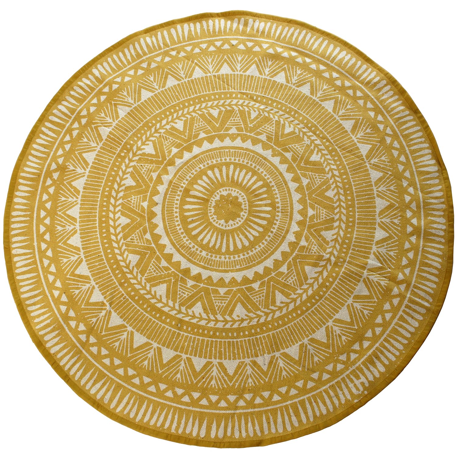 Tapis imprimé jaune rond 120 cm coton pour chambre enfant et salon