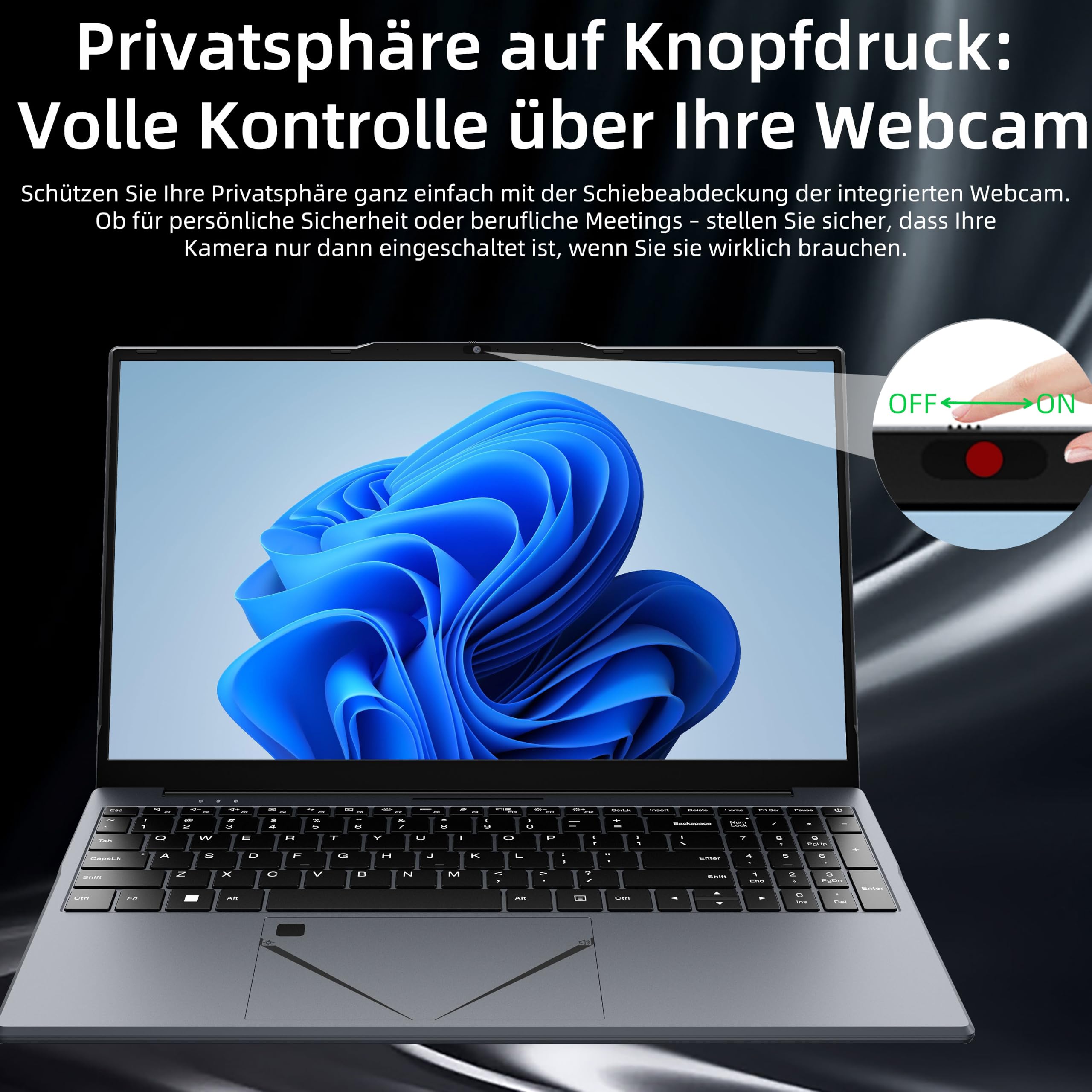 Amita Laptop 15,6 Zoll Full HD, Ryzen 5 3500U, 16 GB RAM, M.2 SSD, Notebook mit Nummernblock, Kameraabdeckung, Touchpad mit Schnellsteuerung für Lautstärke&Helligkeit (16GB+450GB)