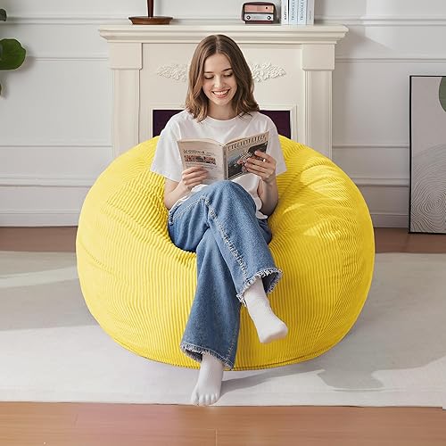 Miniatura 33 de Homguava Puf de 3.5 pies: puf de lágrima con relleno de espuma viscoelástica, sillas compactas de puf, sofá suave con funda de pana (gris)