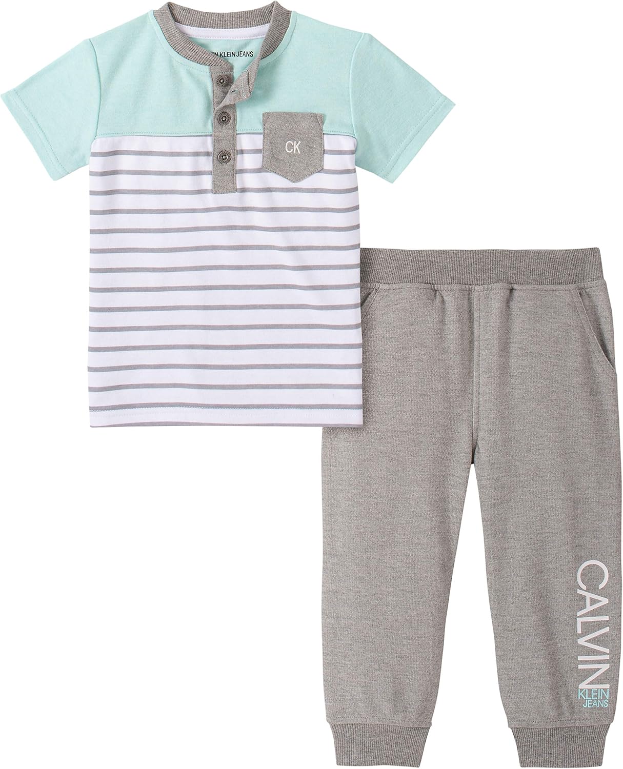 Calvin Klein baby-boys 2 Pieces Pants Set 24 Months Stripes/Medium Grey Heather