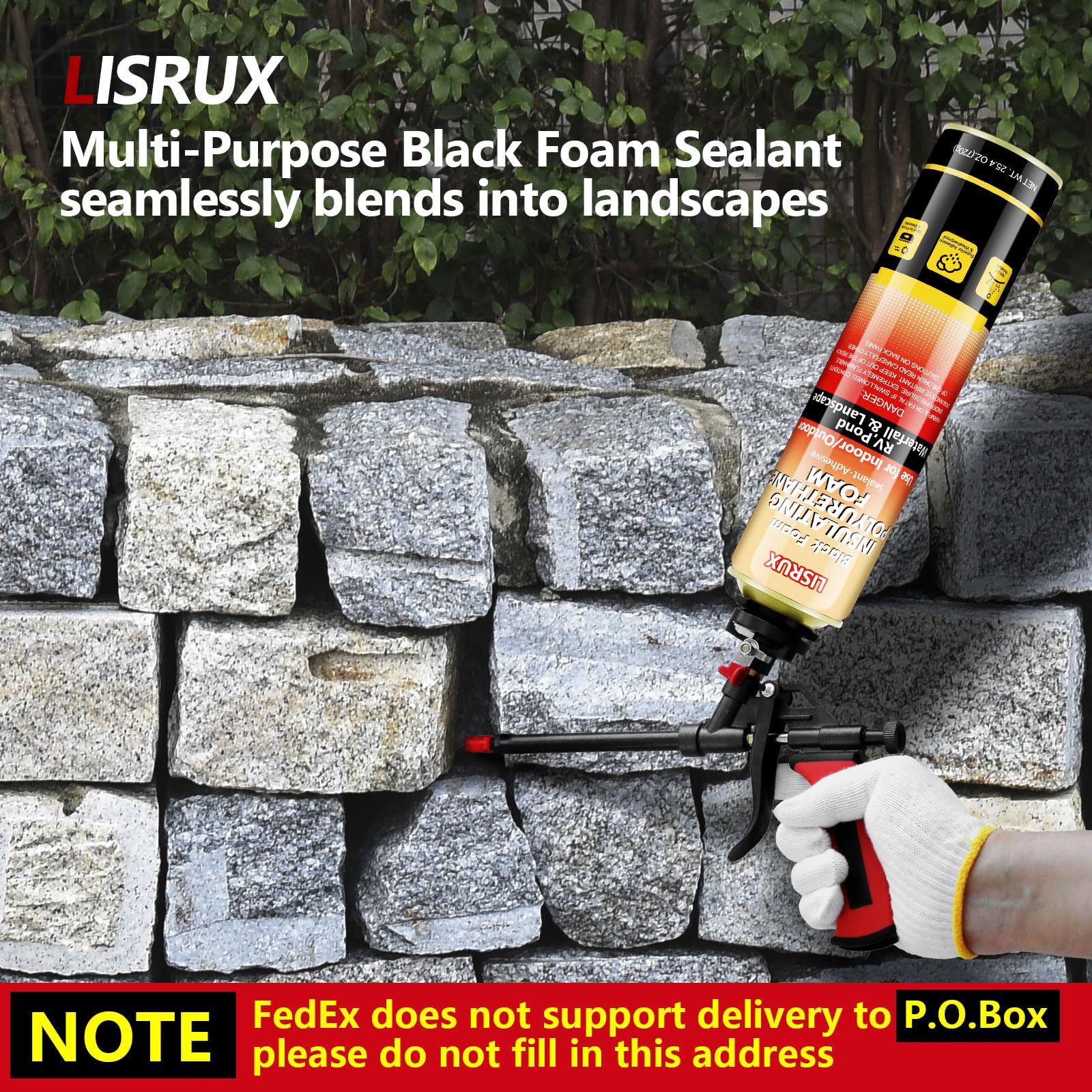 LISRUX Black Spray Foam Sealant (12x25.4 oz) Landscape Waterfall Foam, UV Resistant Polyurethane Pond Sealer, Insulating Expanding Spray for Interior & Exterior, Gun and Straw Use, Gun Not Included