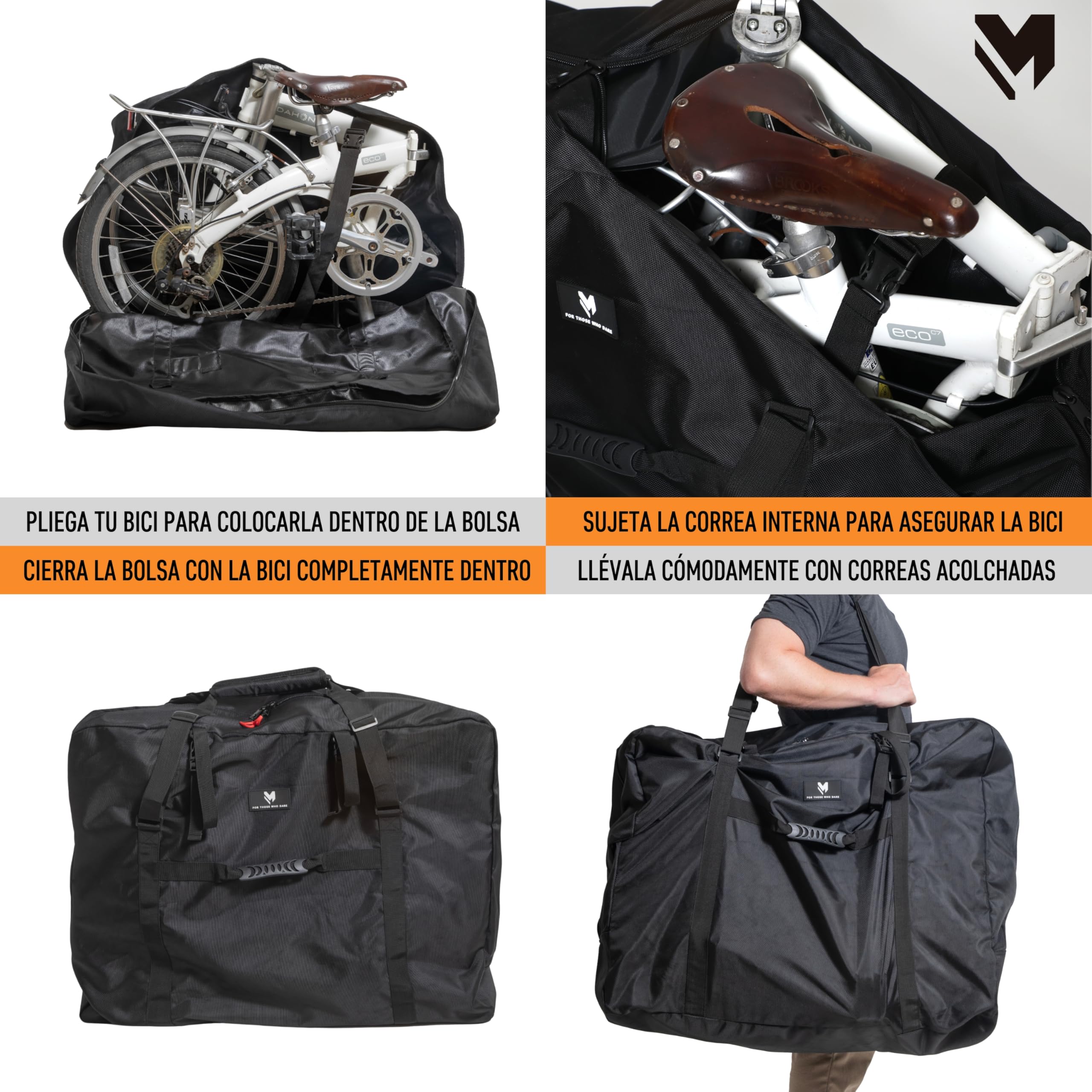 lamaki Bolsa Transporte Bicicleta Plegable 14-20 Pulgadas - Funda Bicicleta Apta para Brompton, Dahon - Nylon 1680D Resistente con Cremallera Metálica - Bolsa Bicicleta Ideal para Viajes & Transporte