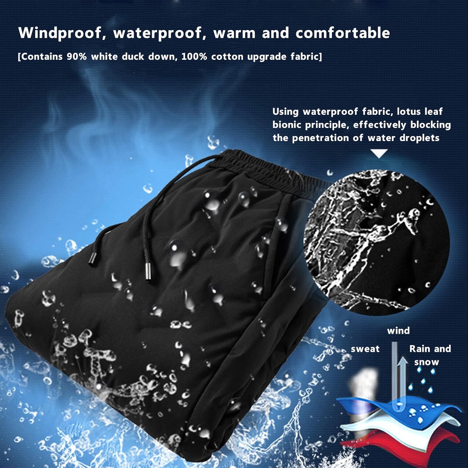 Men Women Ski Pants Snow Pants Warm Down Winter Waterproof Snowsuit Wind-Resistant for Outdoor Skiing Hiking