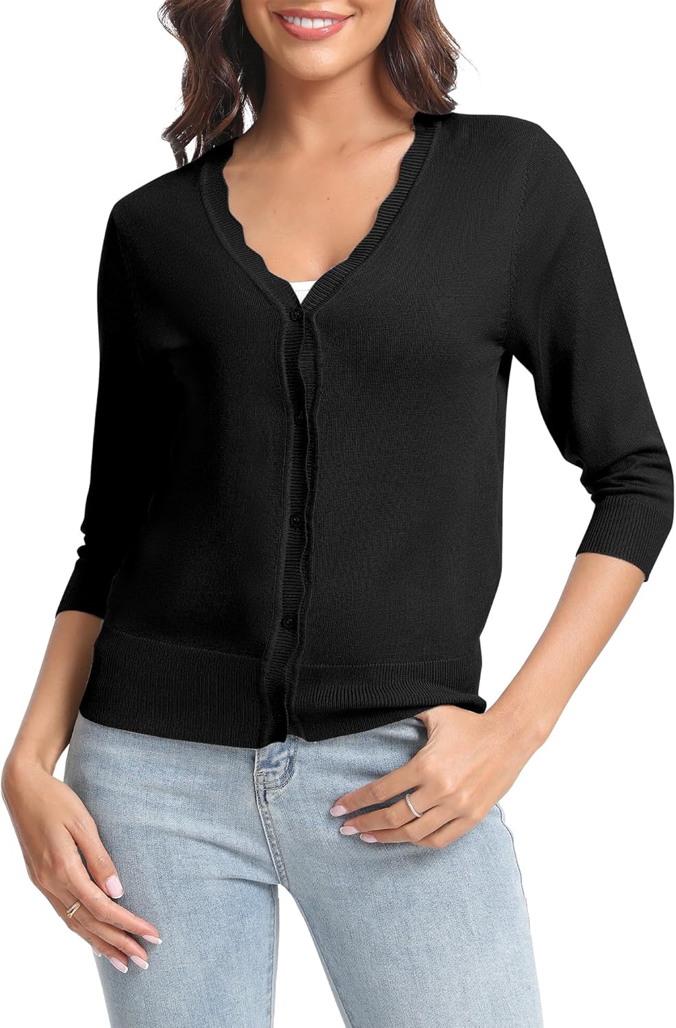 Urban CoCo Woman's 3/4 Sleeve V-Neck Cropped Cardigan Sweater Open Front Lightweight Knit Shrugs for Women - Image 4