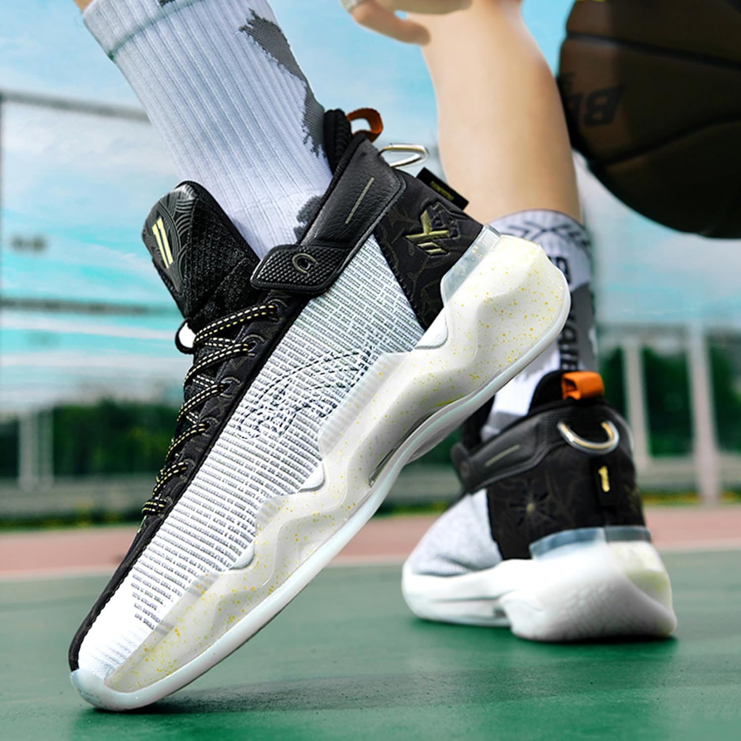 Mens High Top Basketball Shoes Womens Breathable Outdoor Lightweight Unisex-Adult Laceup Non Slip Running Shoes - Image 4