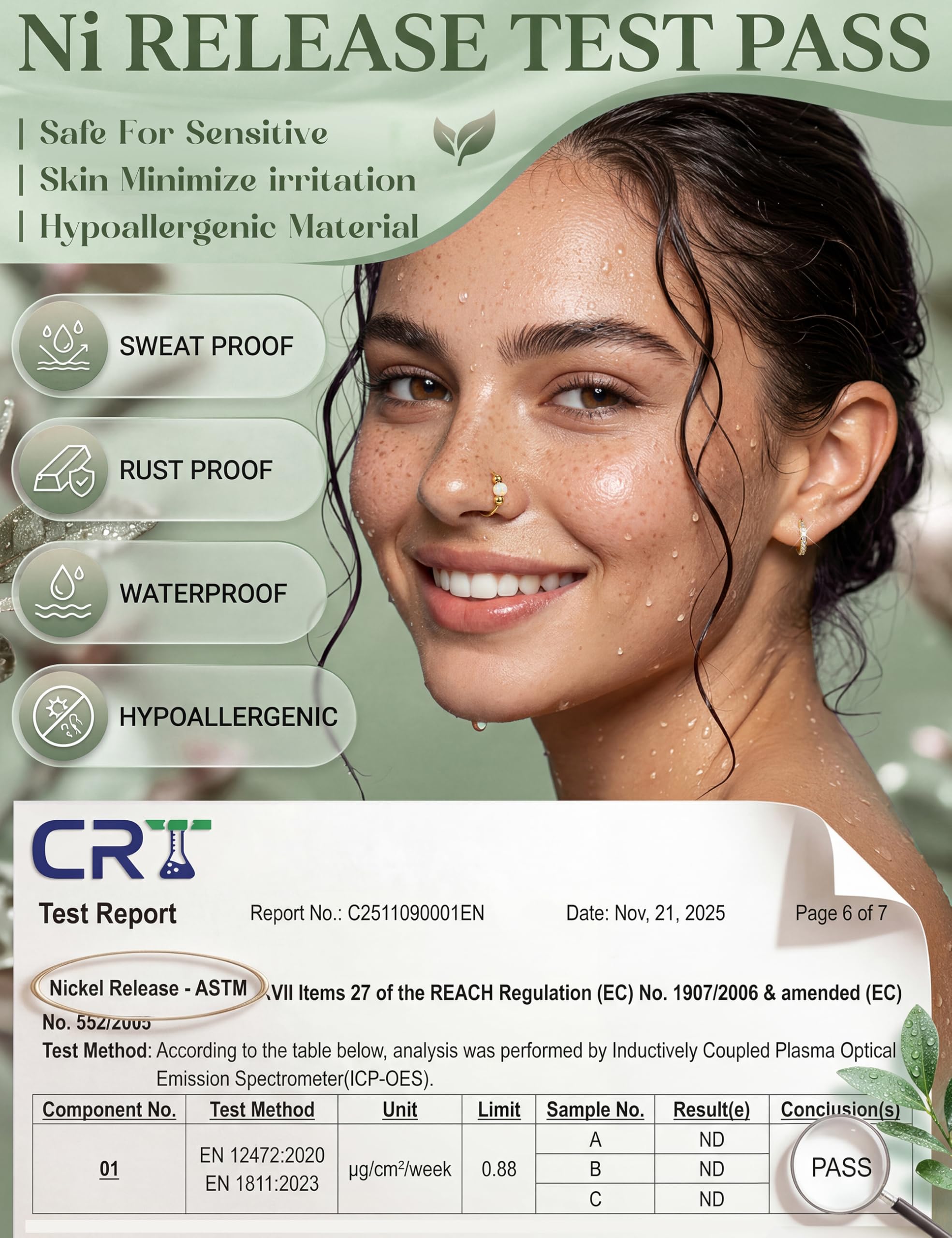 ORAZIO 6 Pièces Piercing Nez Acier Chirurgical Femmes Plaqué Or 14K Percing Au Nez Or/Argent Helix Piercing Piercing Nez Anneaux L/S Septum Nez Piercing - 3