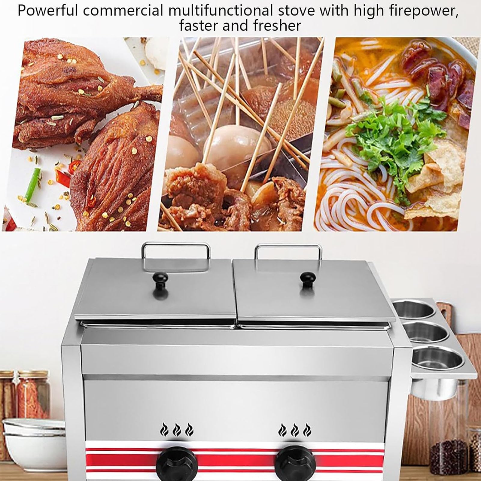 Freidora De Gas Glp Profesional, Freidora Comercial De Acero Inoxidable con Cestas Y Tapas para FreíR, para Cocinas Comerciales, Restaurantes Y Hogares