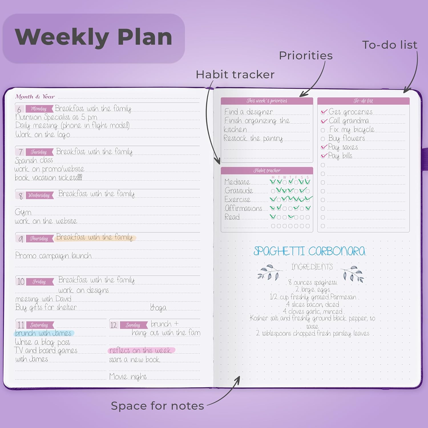Condition photo showing New/Like New for GoGirl Planner Agenda – Colorful Undated Monthly & Weekly Organizer for Women, Journal for Time Management & Productivity (Purple) Purple A5 (5.8'' x 8.3'')