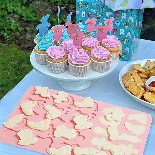 Miniatura 6 de Molde de chocolate para baby shower, moldes de silicona con huella de bebé, molde de silicona con patrón de botella de chupete para bebé, moldes de