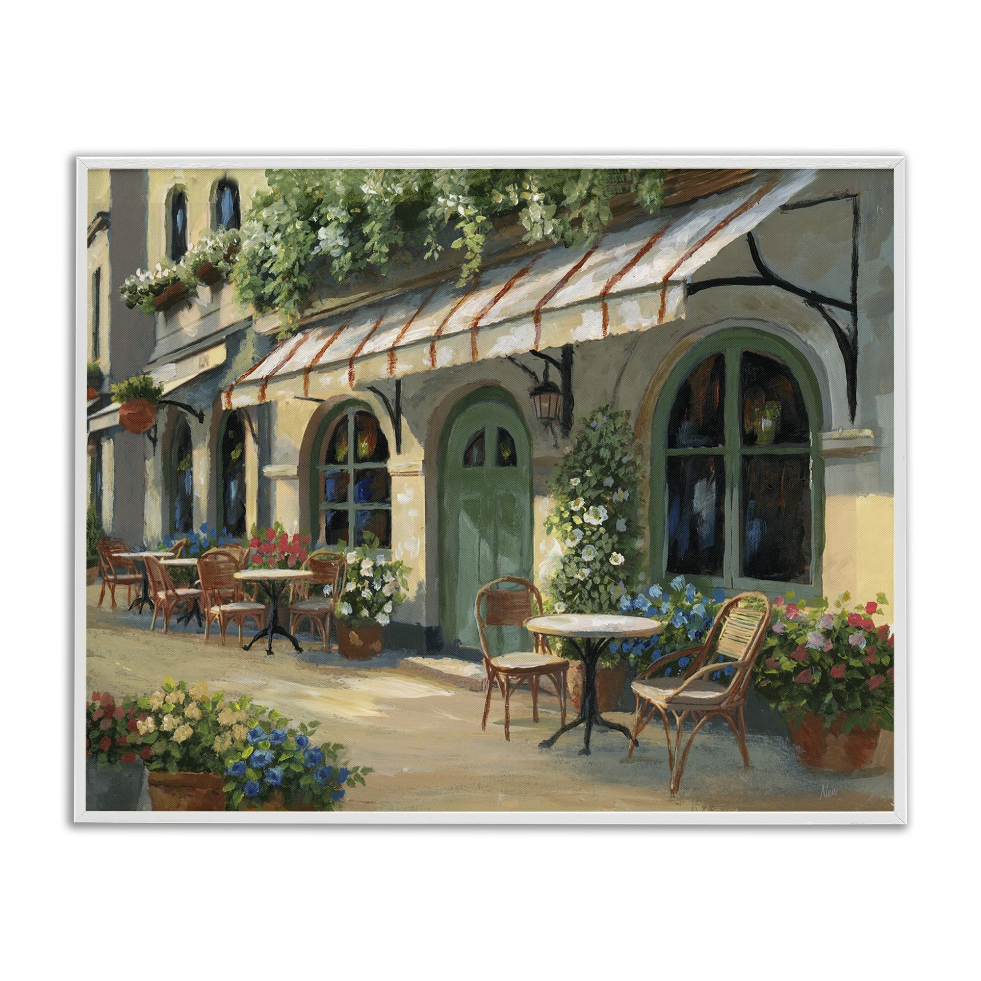 Stupell Industries 'Cozy Cafe Sunlit Patio', Framed Giclee Art, White, 30 x 24 Inches, Easy to Hang and Sturdy, Made in USA, by Nan