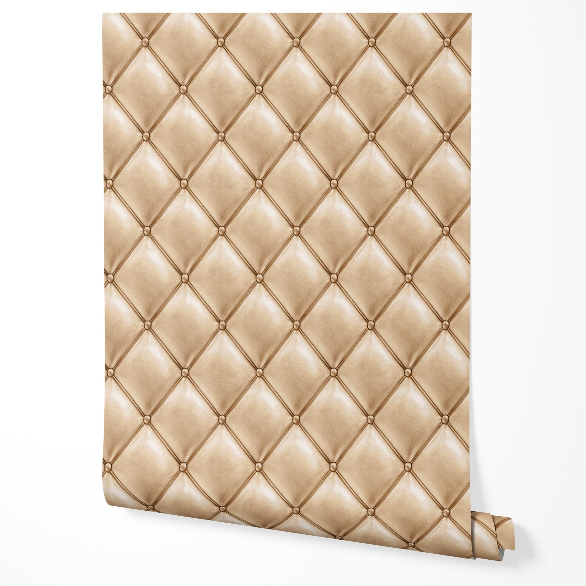 Tapeta flizelinowa beżowa wygląd tapicerowany tapeta Chesterfield