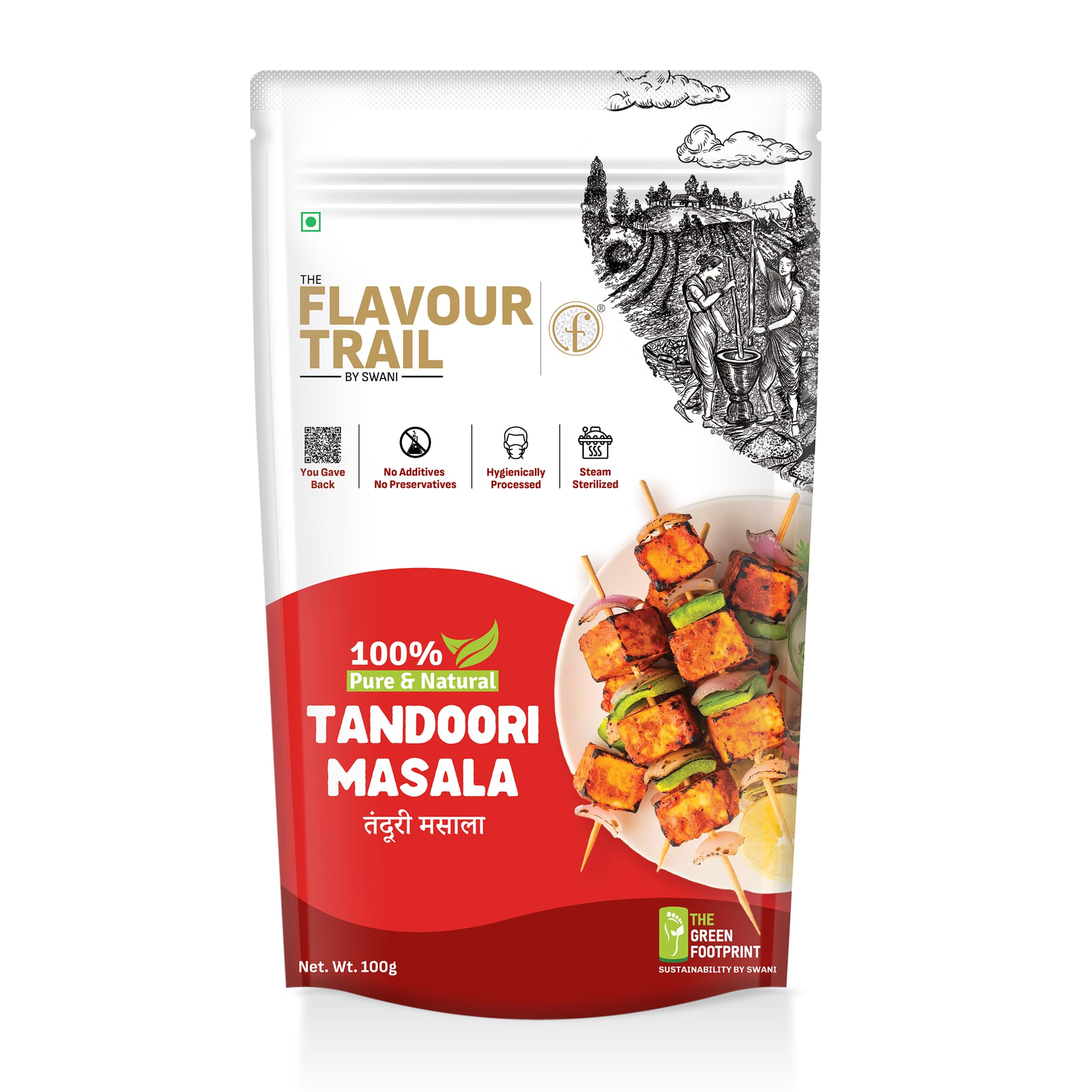 Pure & Natural Veg Tandoori Masala | Spicy Grill & Rub Seasoning for Paneer & Vegetables | Tandoori Marinade | 100g | Sustainable, Pesticide-Free, Steam Sterilized