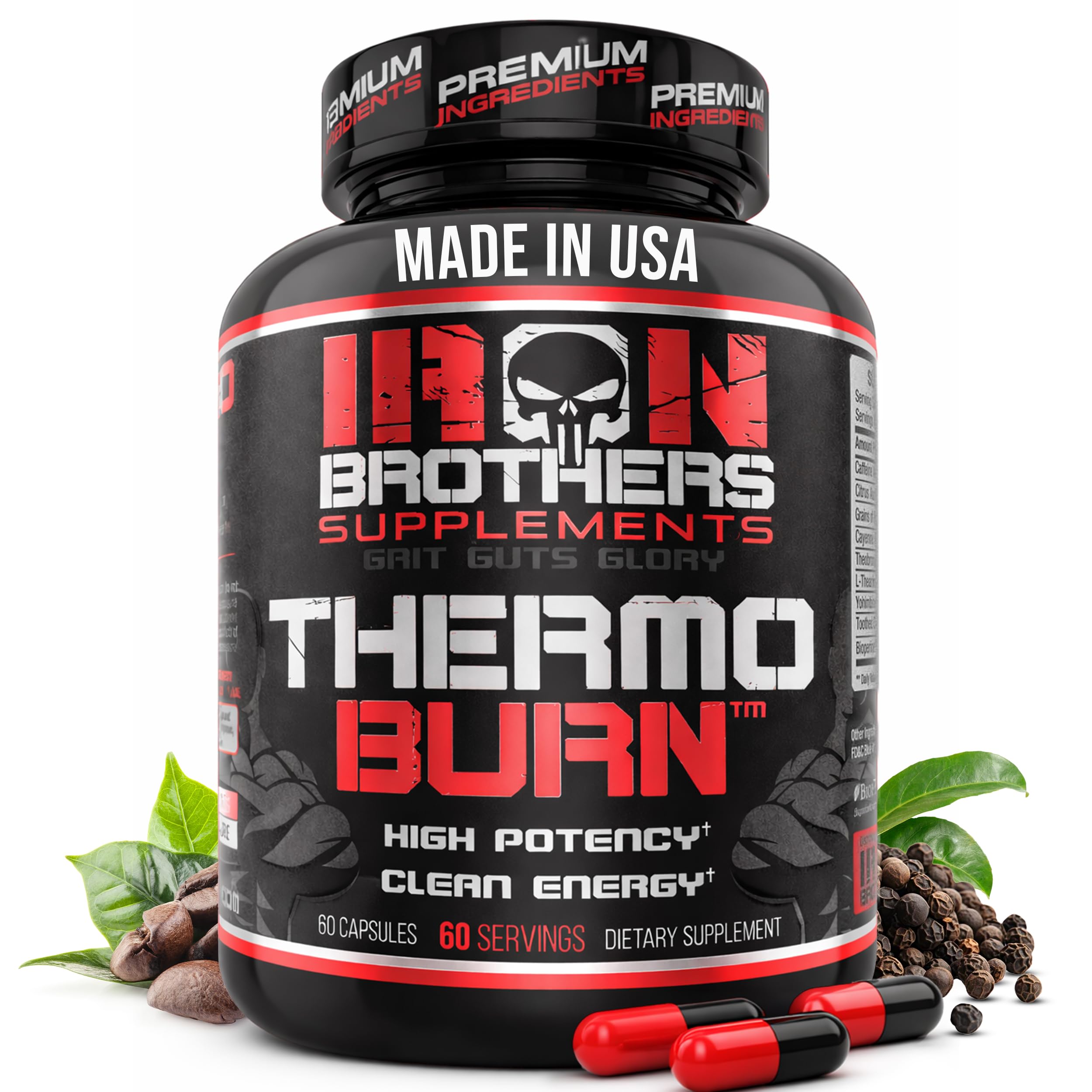 Iron Brothers Thermo Burn Hardcore Fat Burner – High Stim Thermogenic with Yohimbine HCl, Grains of Paradise & Caffeine – Metabolism Booster & Appetite Control – 60 Capsules