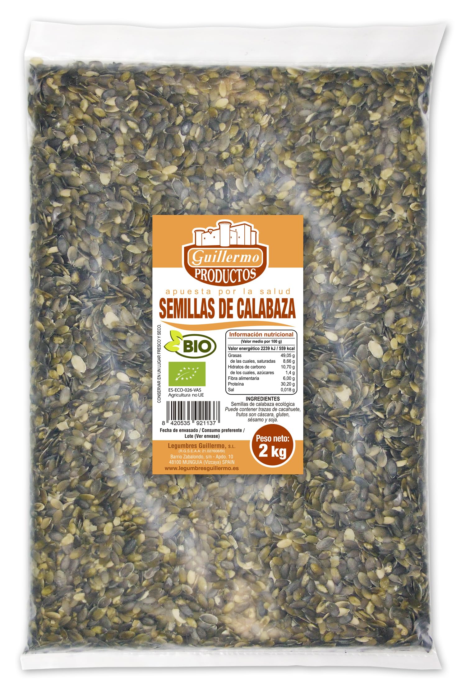 Pipas de calabaza BIO 2kg ecológico Semillas de calabaza