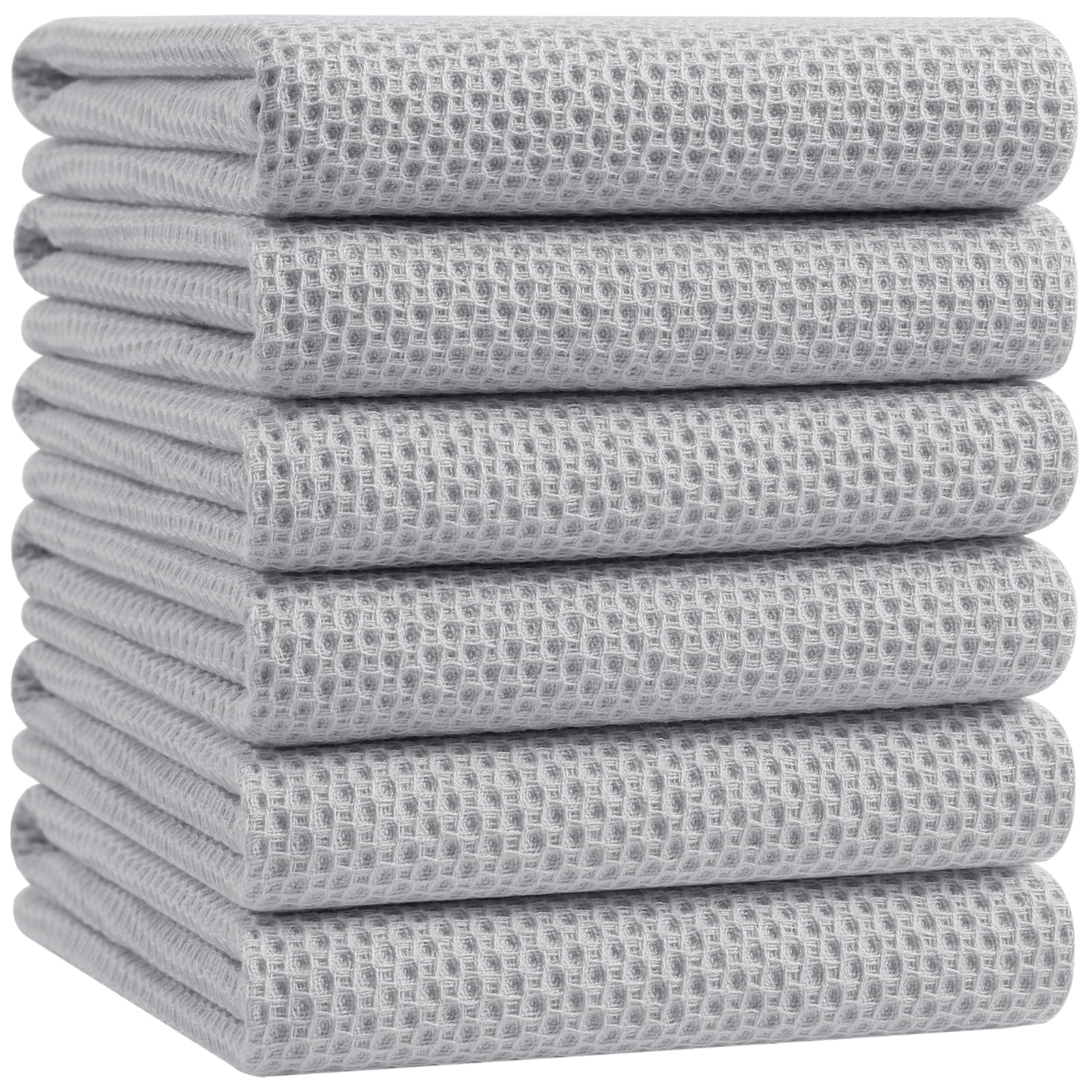 Homaxy 100% Cotton Oversized Waffle Weave Kitchen Towels 6-Pack, Light Gray