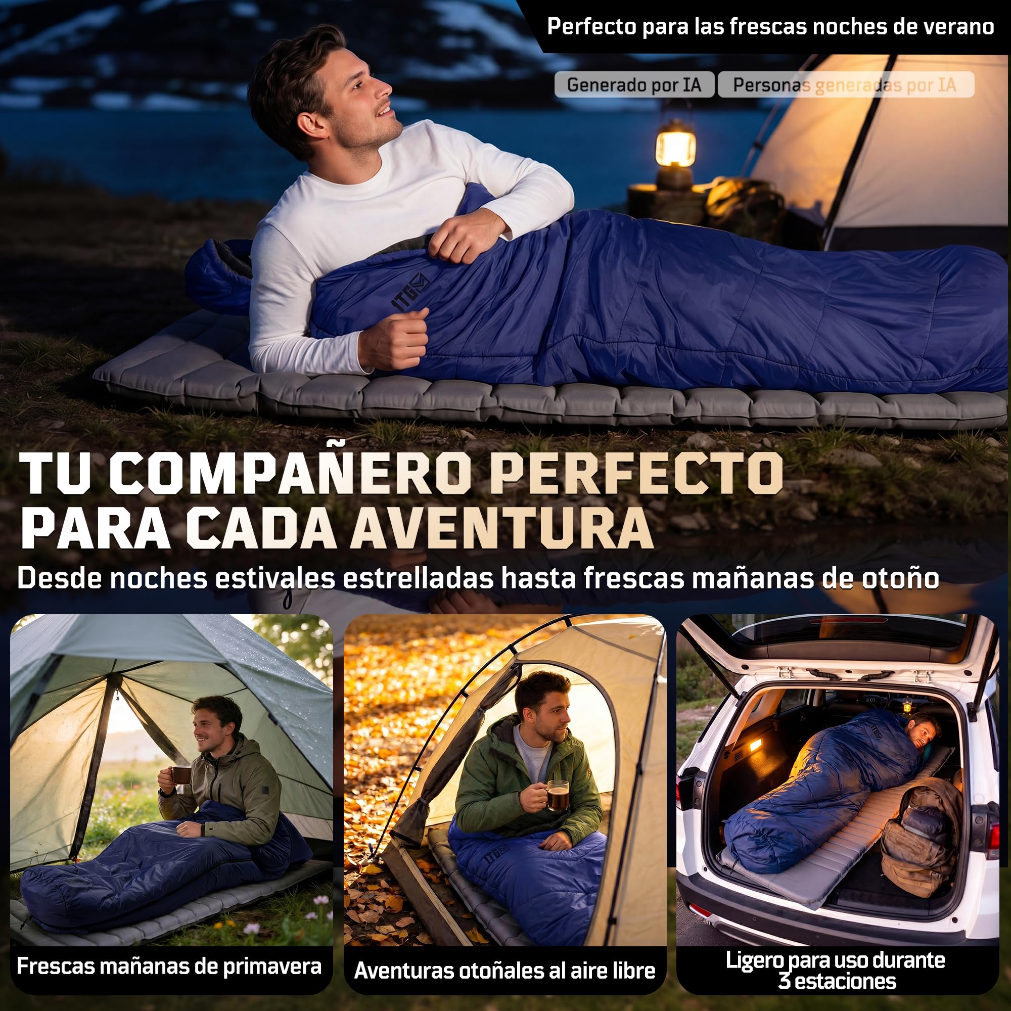 Saco de dormir para momias 2-3 temporadas (confort 6 °C), transpirable, para adultos de hasta 185 cm, compacto de nailon 40D Ripstop con saco de compresión para camping, senderismo y festivales
