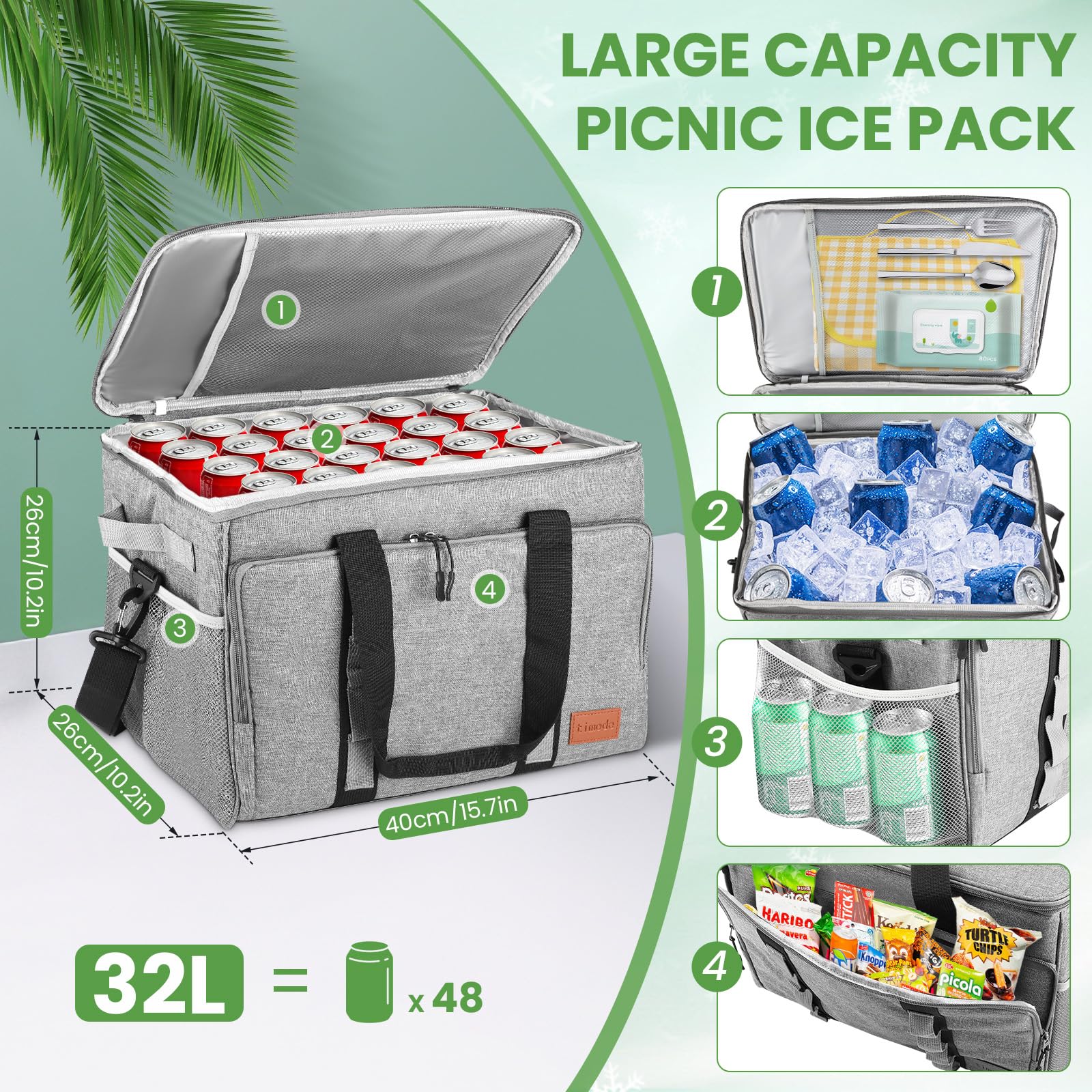Aofesel 30 Litri Borsa Termica Porta Pranzo Borsa Frigo Rigida Grande Borsa Termica con Spallacci Regolab per Picnic Impermeabile per la Spiaggia, il Picnic, il Campeggio, la Spesa