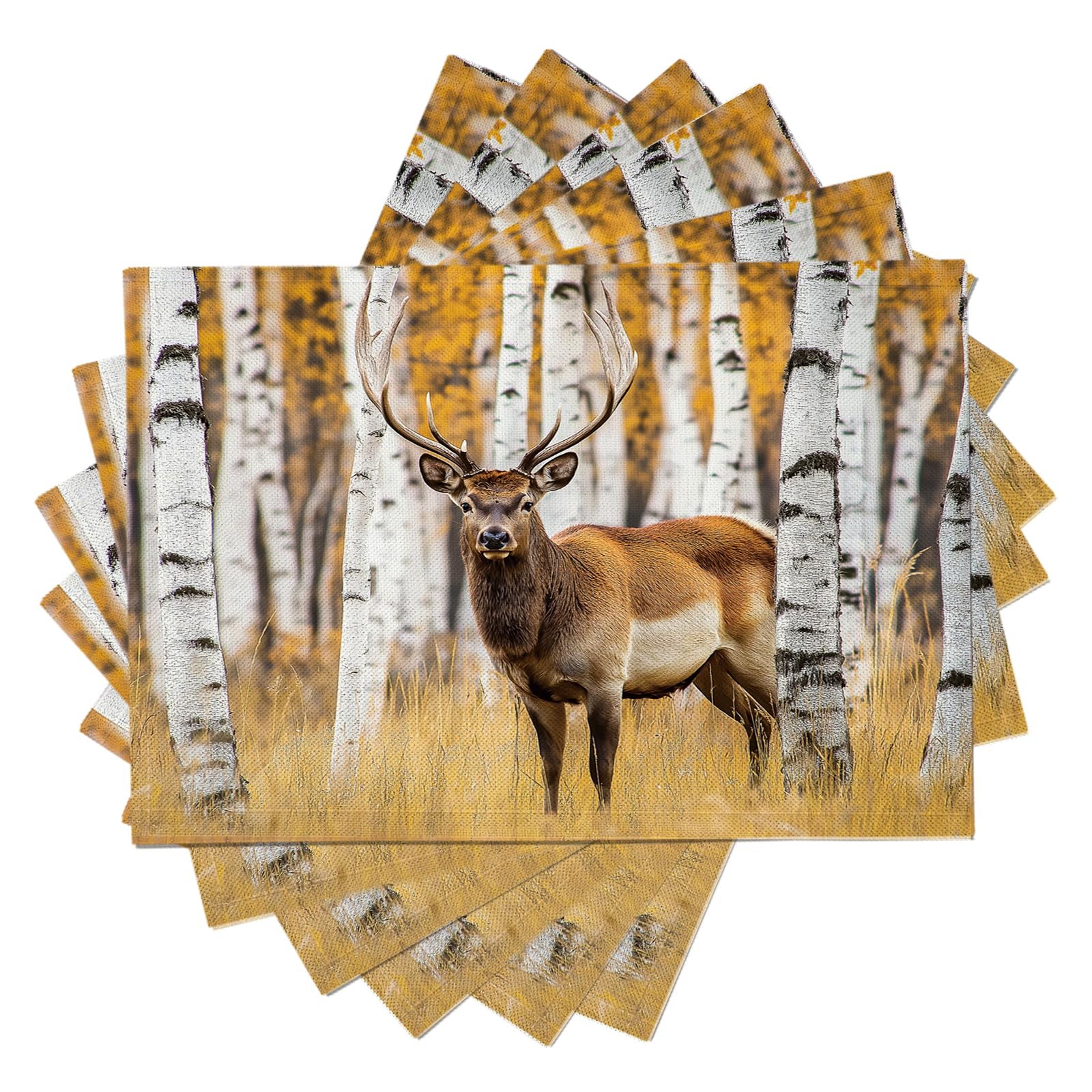 Set de table lavable en lin de coton 30x45cm avec paysages d'automne pour table rectangulaire lot de 6