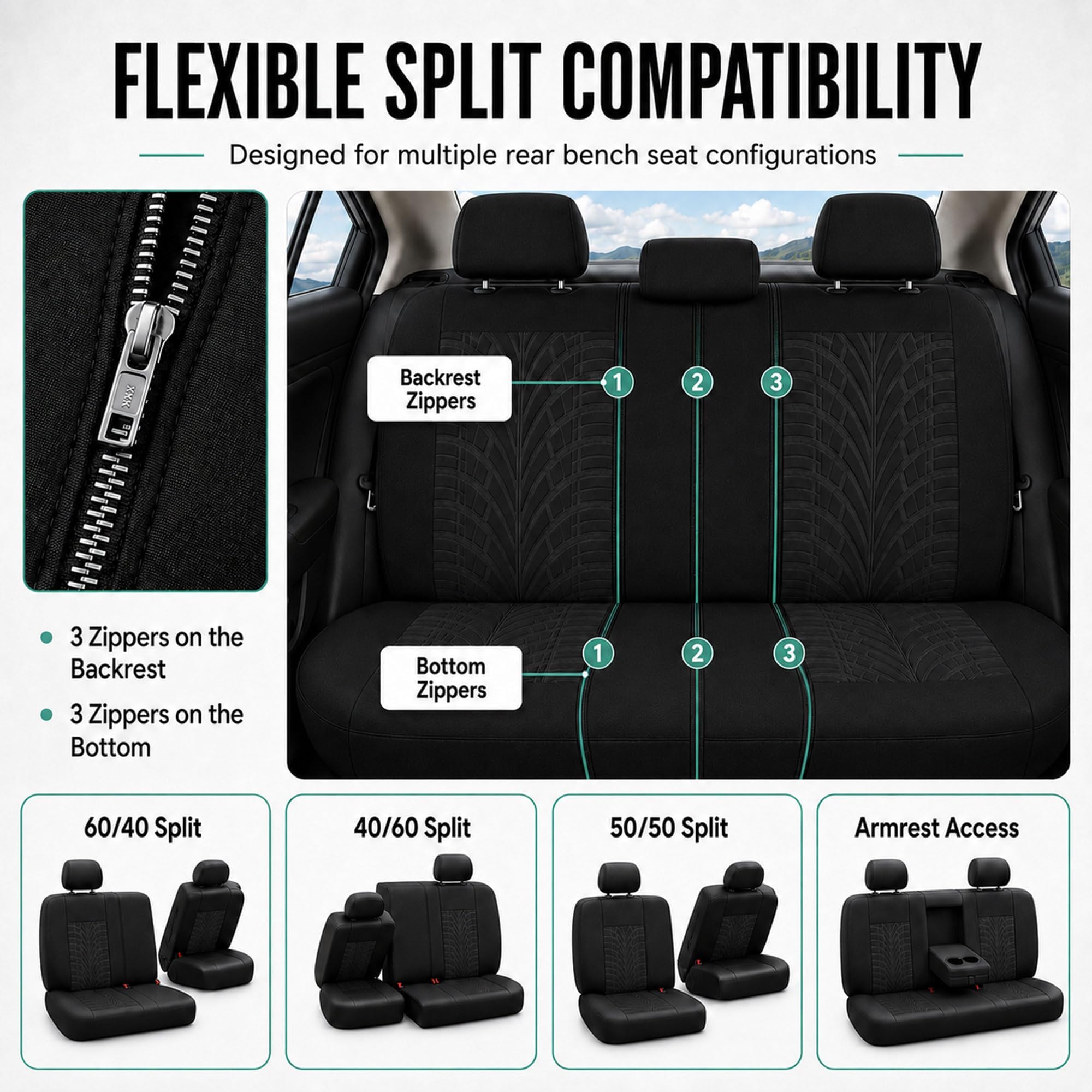 9 Piezas Fundas de Asiento de Coche Juego Completo para BMW 2 Series Active Tourer U06 2021-2026, Protector de Asiento Transpirable Airbag Compatible Dividido, Black
