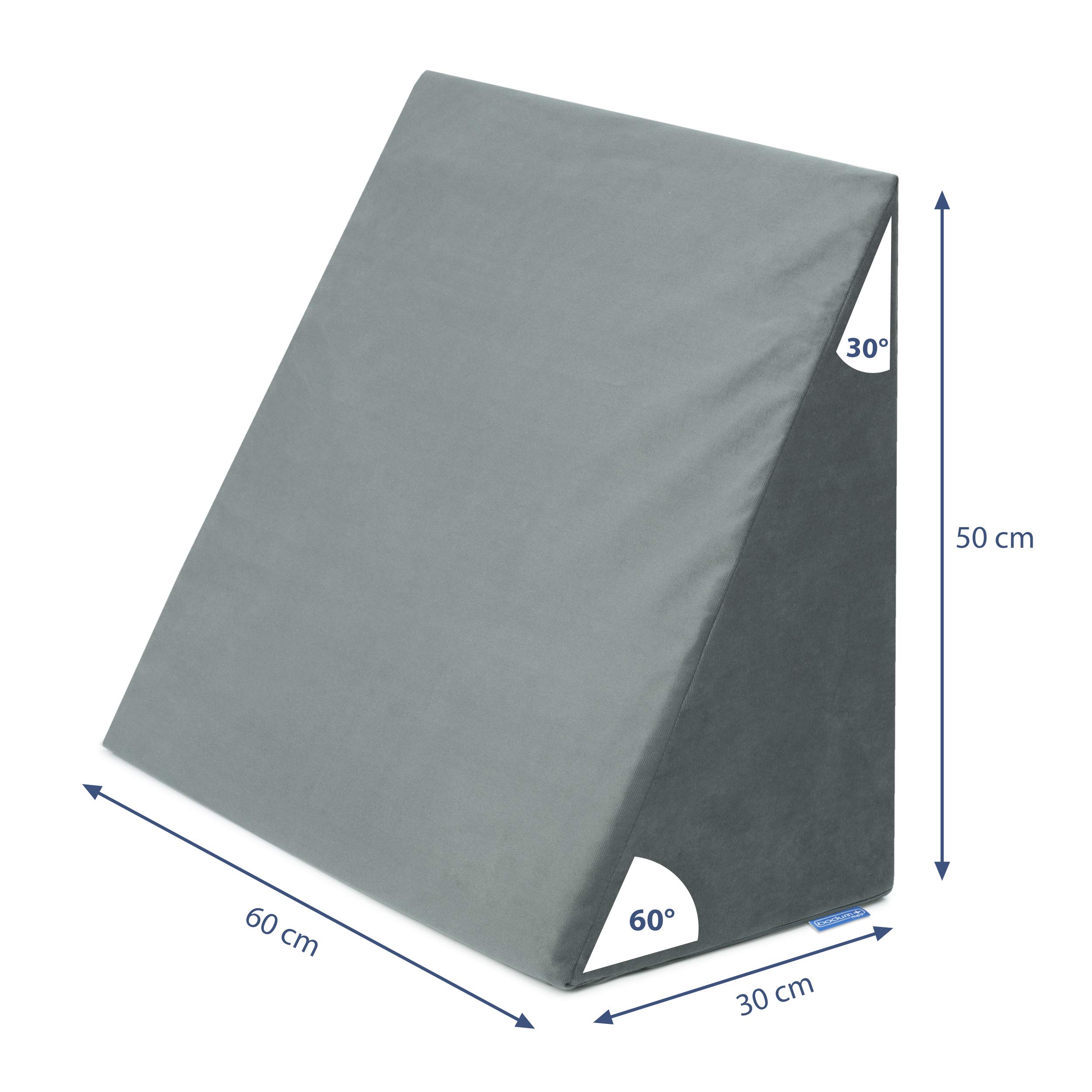 Badum - Cuscino per La Schiena - Cuscino A Cuneo per Letto - 60x50x30 Cm - con Strato di Memory Foam, Rivestimento Sfoderabile E Lavabile - Cuneo per Materasso, Cuscino Ergonomico - Grigio