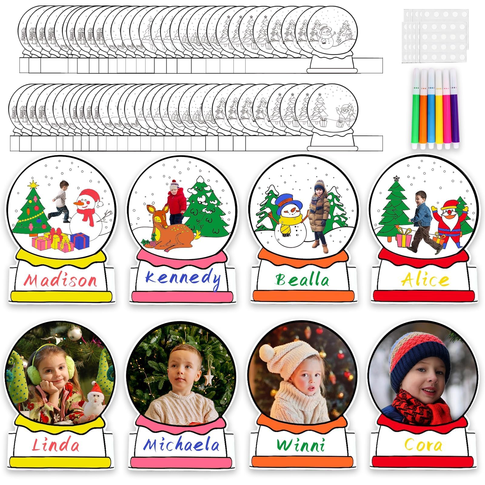 EggSun 48 Pieces Winter DIY Photo Snow Globe Craft Kit for Kids,Picture Craft Photo Frame Snowman DIY Coloring Winter Party Gift Decorations School Classroom Home Activities with Coloring Pen
