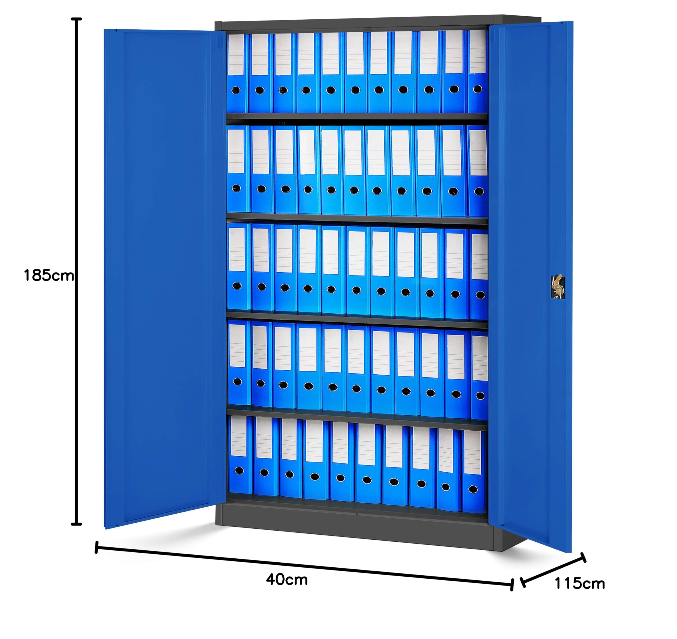 Jan Nowak Set di 2 Armadio da Ufficio XXL C001 II Archivio per Officina in Metallo Verniciato a polvere Chiudibile 185 cm x 115 cm x 40 cm (Antracite-Blu)