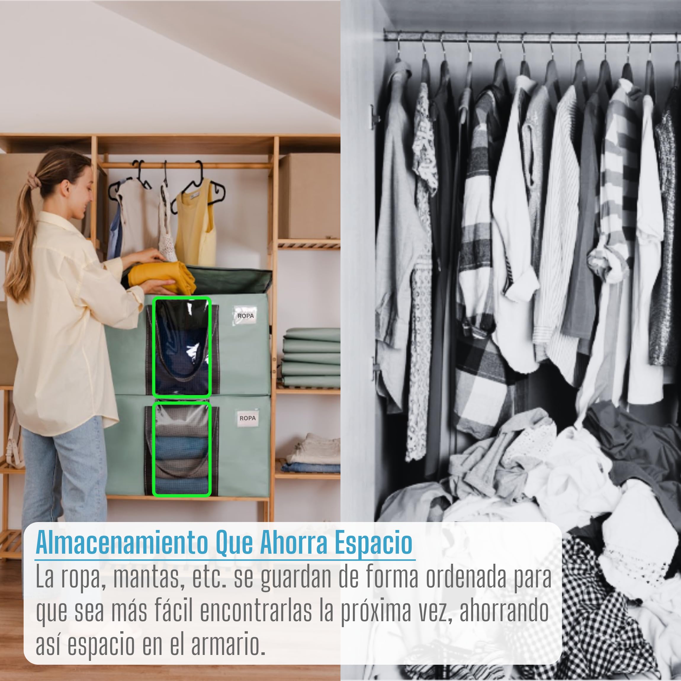 VENO Bolsa de Mudanza Extragrande y Resistente, Organizador de Ropa, Bolsas de Mudanza con Cremallera, Cubos de Almacenamiento Plegables, Almacenamiento en el Dormitorio(Verde Claro,Pack de 2)