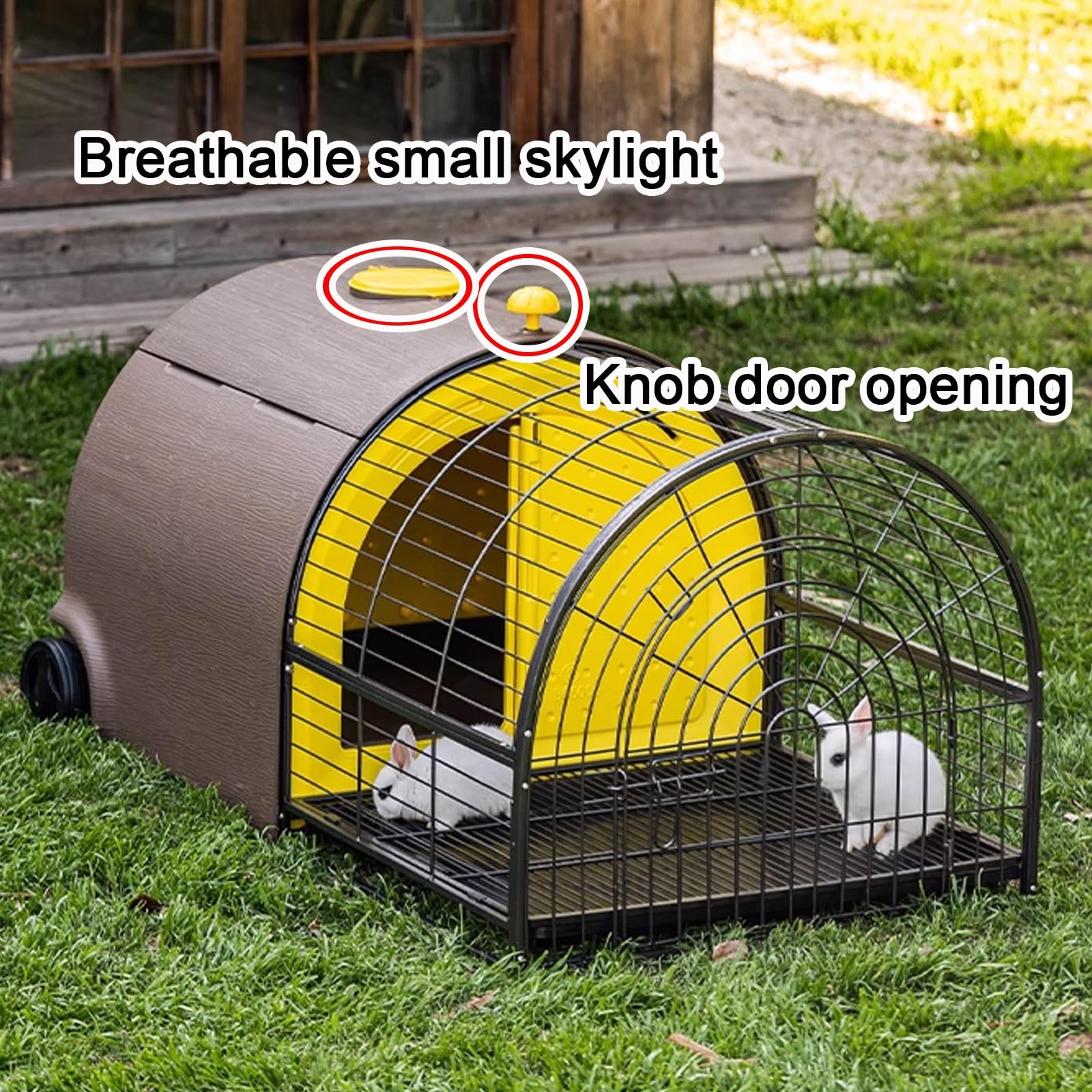 Recinto per Conigli da Esterno con Ruote, Porte Multiple, Facile da Pulire, con Copertura Protettiva Protezione Dalla Pioggia e dal Sole, per Piccoli Animali