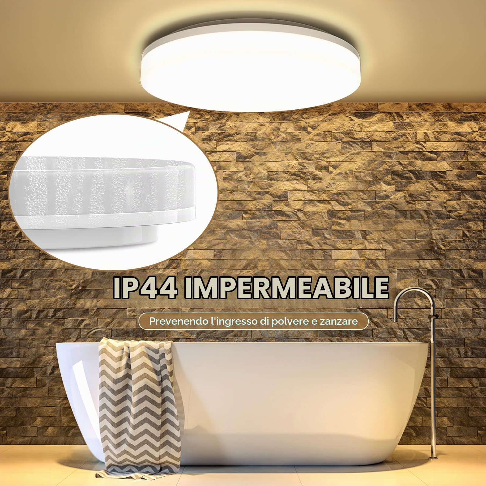 18W moderno impermeabile LED Lampada a soffitto tondo sottile plafoniera 1650lm Bianco caldo 3000K plafoniere a led per Soggiorno Sala da pranzo Camera da letto Bagno Cucina Balcone Corridoio