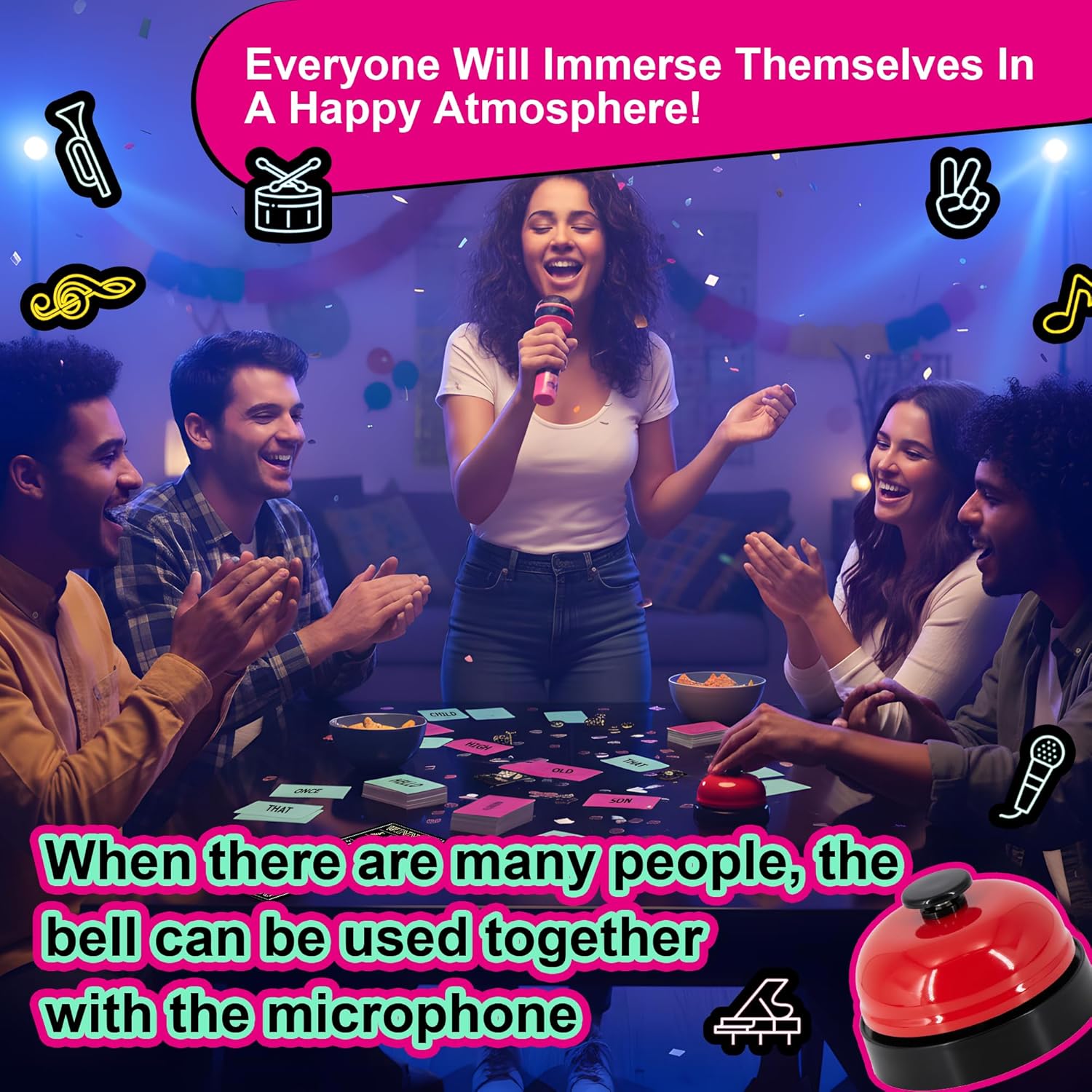 Party Game-Ultimate Music Trivia Challenge for 2-10 Players,New Music Version of Family Card Game,125 Lyric Cards, Microphone & Games Board,Perfect for Adults & Music Lovers Games Night - Image 5