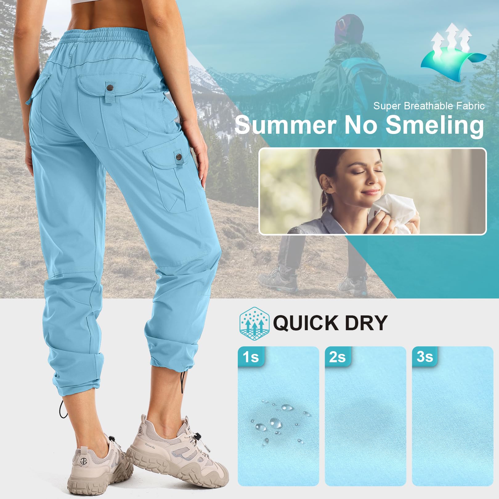 Pantalon Cargo Femme Randonnée Respirant Léger Séchage Rapide Trekking Golf Outdoor Anti-UV Chasse Fonctionnel