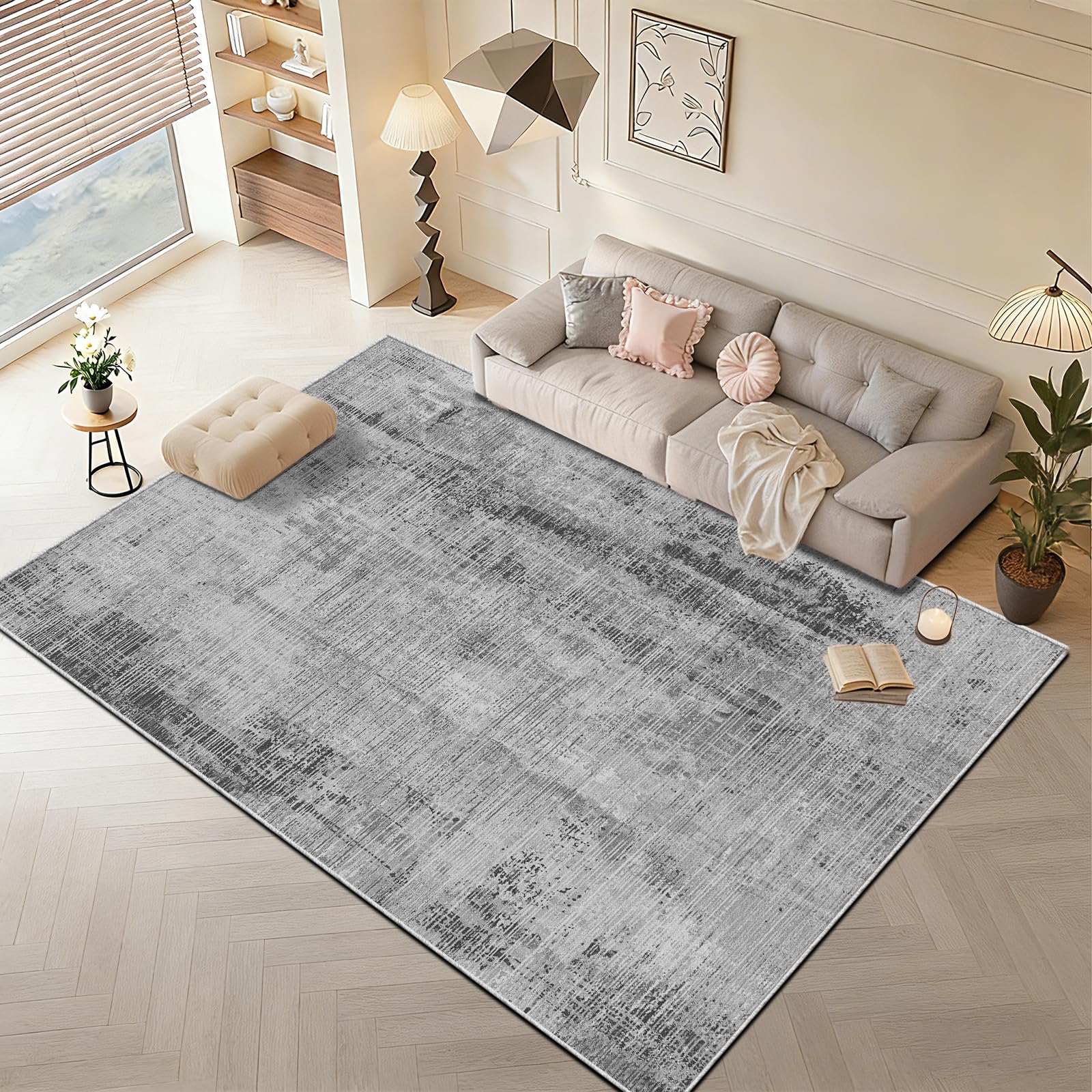 WUTONG Tappeto Salotto 160x230cm,Grigio Moderno Morbido Tappeto Camera da Letto Lavabile,Astratto Pelo Corto,Antiscivolo per Soggiorno Ufficio Cucina