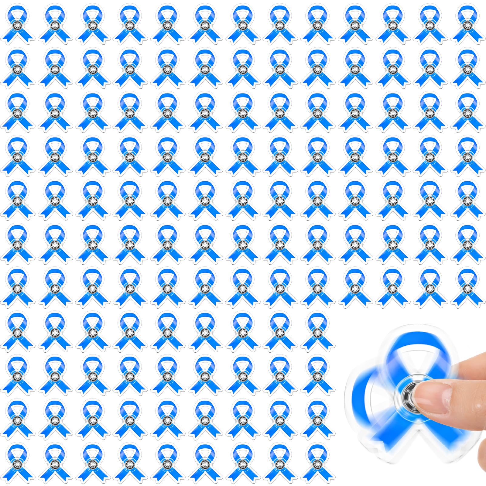 Arrowbash 100 Pcs Blue Ribbon Fidget Spinners Bulk Colon Colorectal Prostate Cancer Awareness Child Abuse Prevention Accessories Public Charitable Fundraising Souvenir Charity Party Favors Gifts