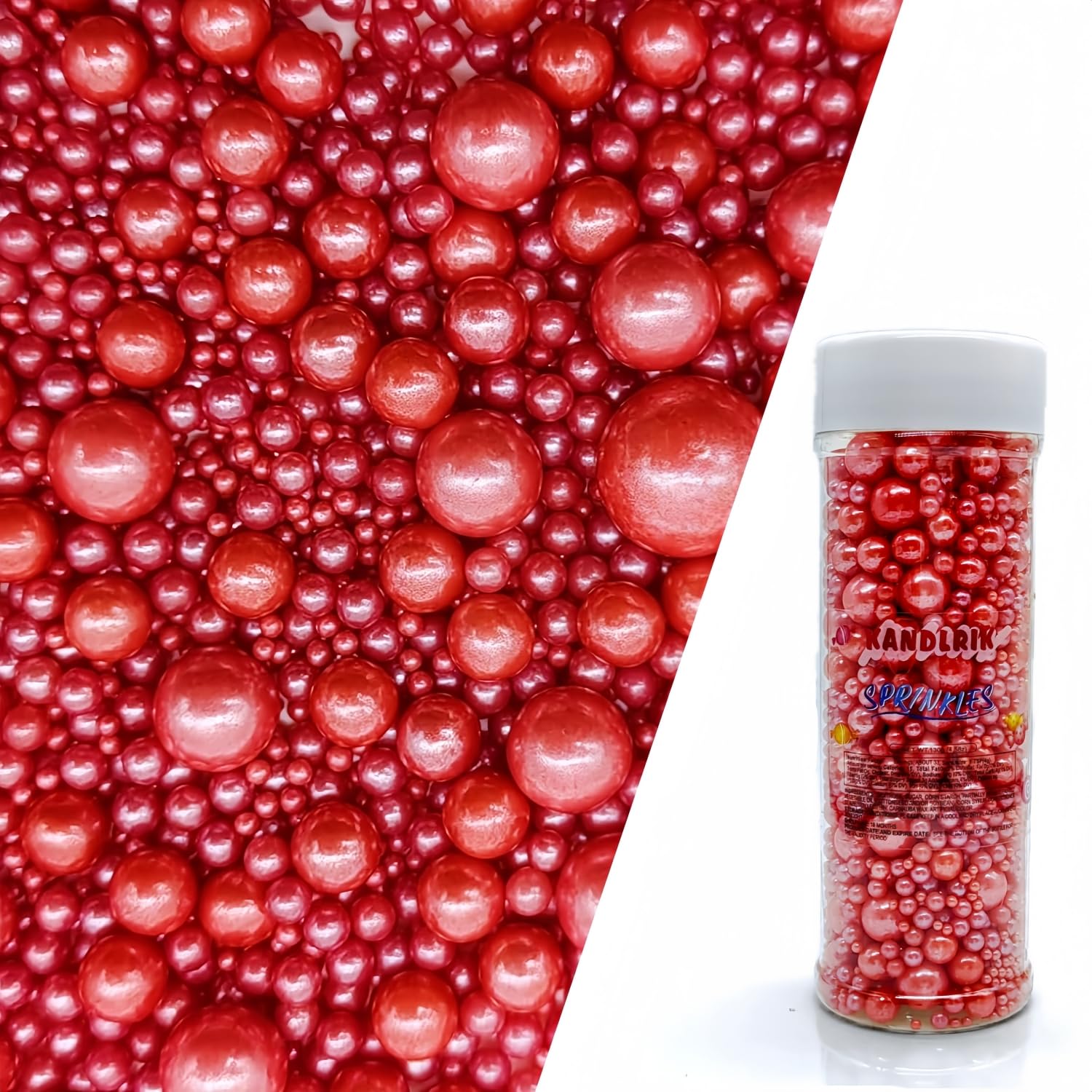 Edible Red Sugar Pearls Sprinkles Candy Mix Size Pearls Cake Decorations Cupcake Toppers Cookie Decorating Perfect for Wedding Party Valentine