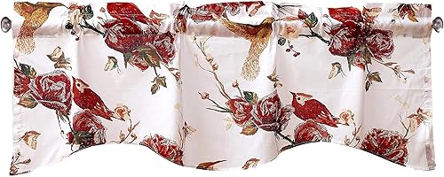 Miniatura 1 de Tache - Cortina de algodón blanco burdeos transparente festoneada para ventana, cenefa de colibríes, rosa, jardín, 18 x 52 pulgadas