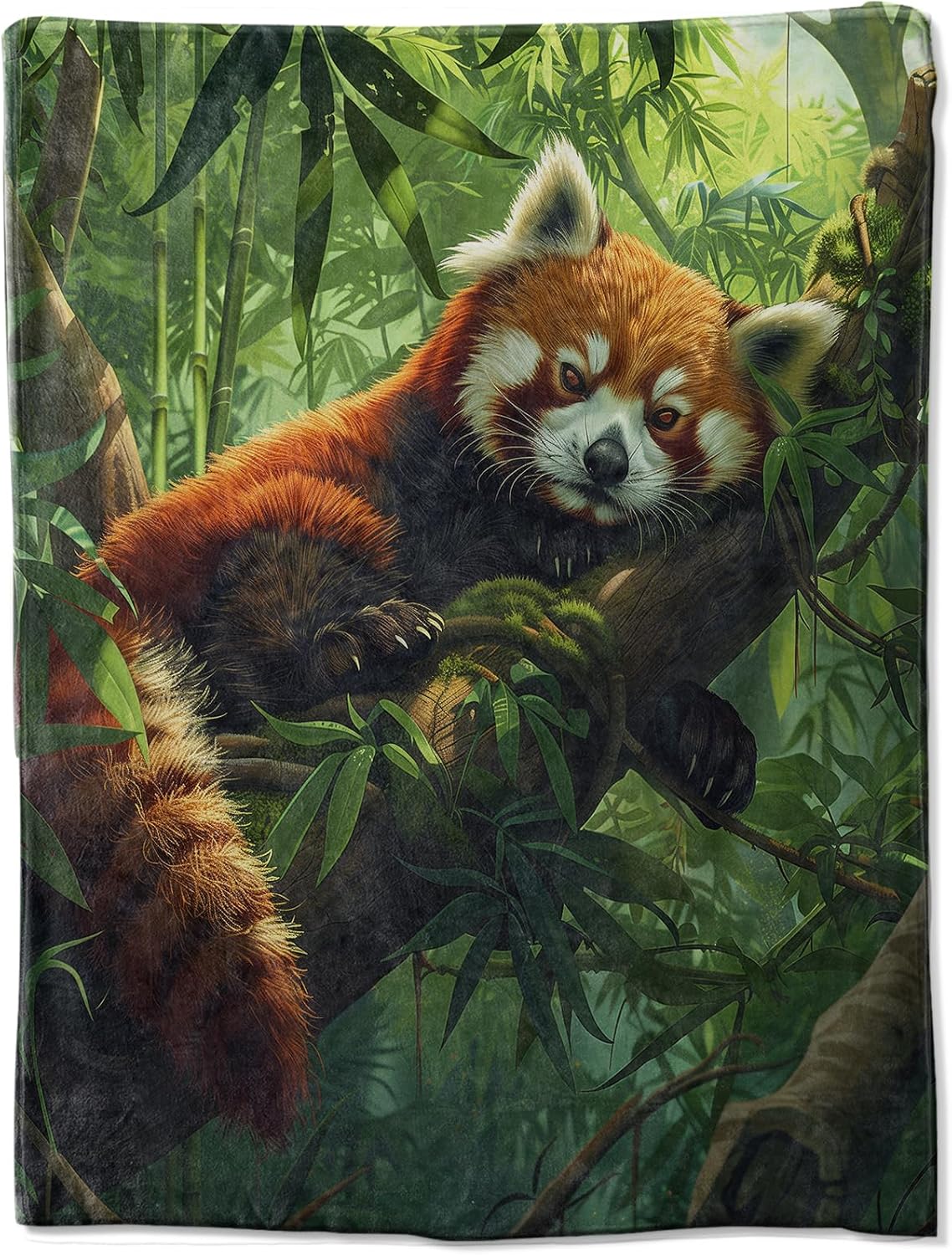 Relaxed Red Panda Illustration Fleece Blanket Cozy and Soft