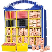 Vista 12 de haisstronica 220 piezas Kit de lengüetas de alambre de cobre estañado, 110 piezas AWG 8 6 4 2 1 Lengüetas de cable de batería resistentes