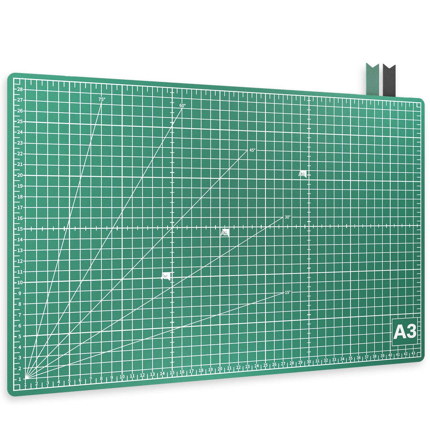 ACROPAQ A3 Manta de Corte - Autorreparable, A3 (45 x 30 cm), 5 capas de protección para muebles, Con cuadrícula y guías de ángulo en ambas caras, Verde - Manta de manualidades