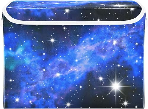 Moudou Cesta de almacenamiento de galaxia azul con tapa, cubo plegable grande para armario, oficina, guardería, decoración del hogar, 16.5 x 12.6 x