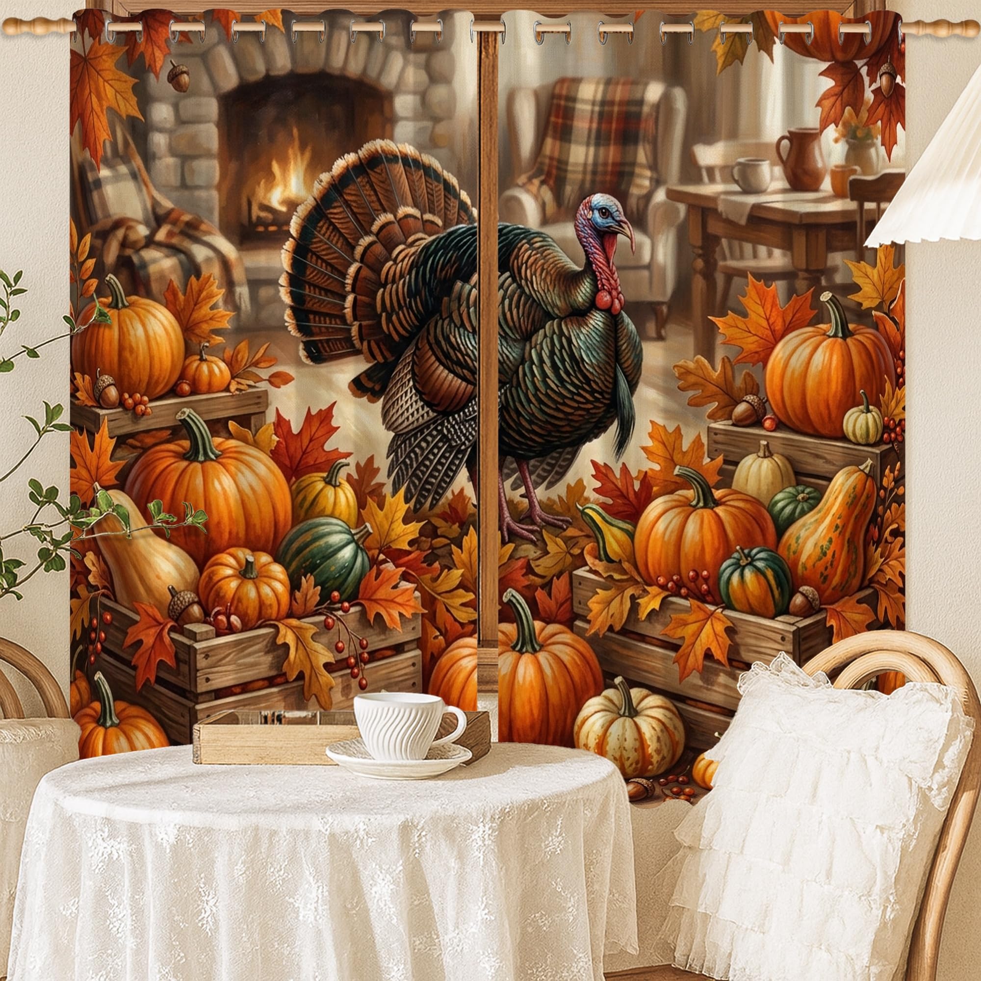 Rideaux occultants citrouilles d'automne lavables 132 x 137 cm